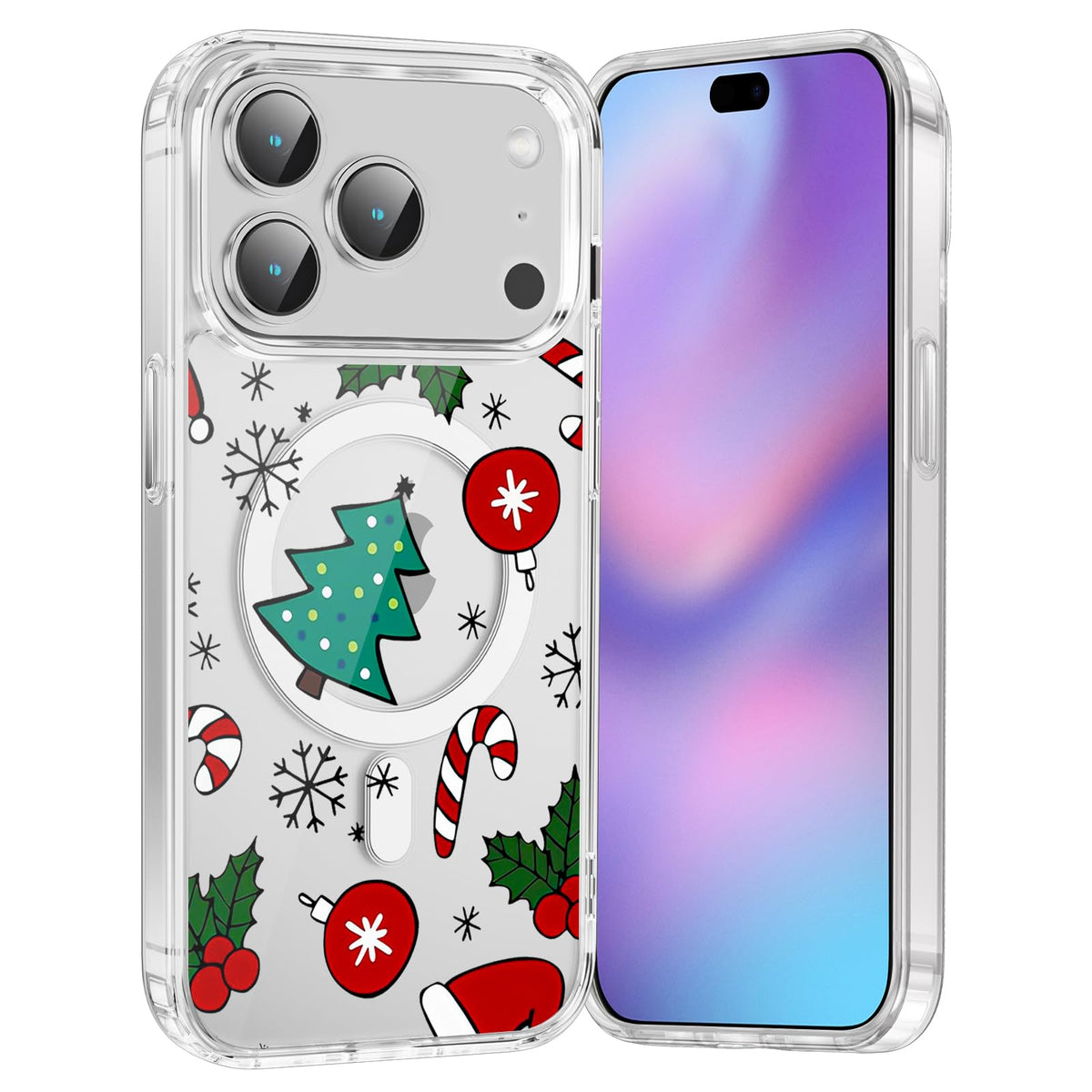 Merry Christmas Snowflake Phone Case for iPhone 13 / iPhone 14 Xmas Clear Magnetic Case 6.1", Compatible with Magsafe, Cute Winter Pattern Design Cover Shockproof Soft TPU Funda for Girl Women