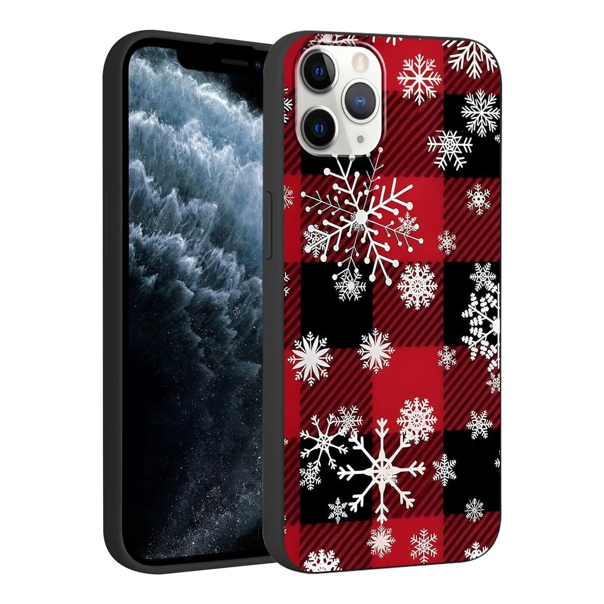Merry Christmas Plaid Checkered Phone Case for iPhone 11 6.1", Cute Xmas Case Red Grey Scottish Tartan Grid Stripe Pattern Design Cover Shockproof Soft Silicone Protective Funda for Girl Women