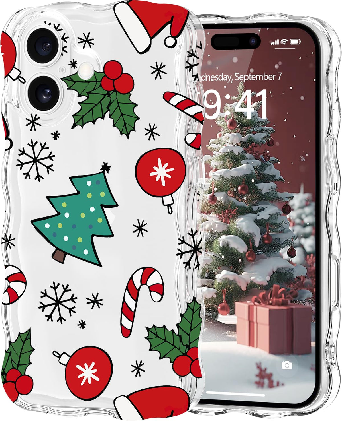 Christmas Phone Case for iPhone Air Wavy Clear Xmas,Candy Cane | Cute Curly Wavy Merry Xmas Pattern Case Clear Santa Snowman Elk Cover for Girls Kids Women Slim Protective Cover