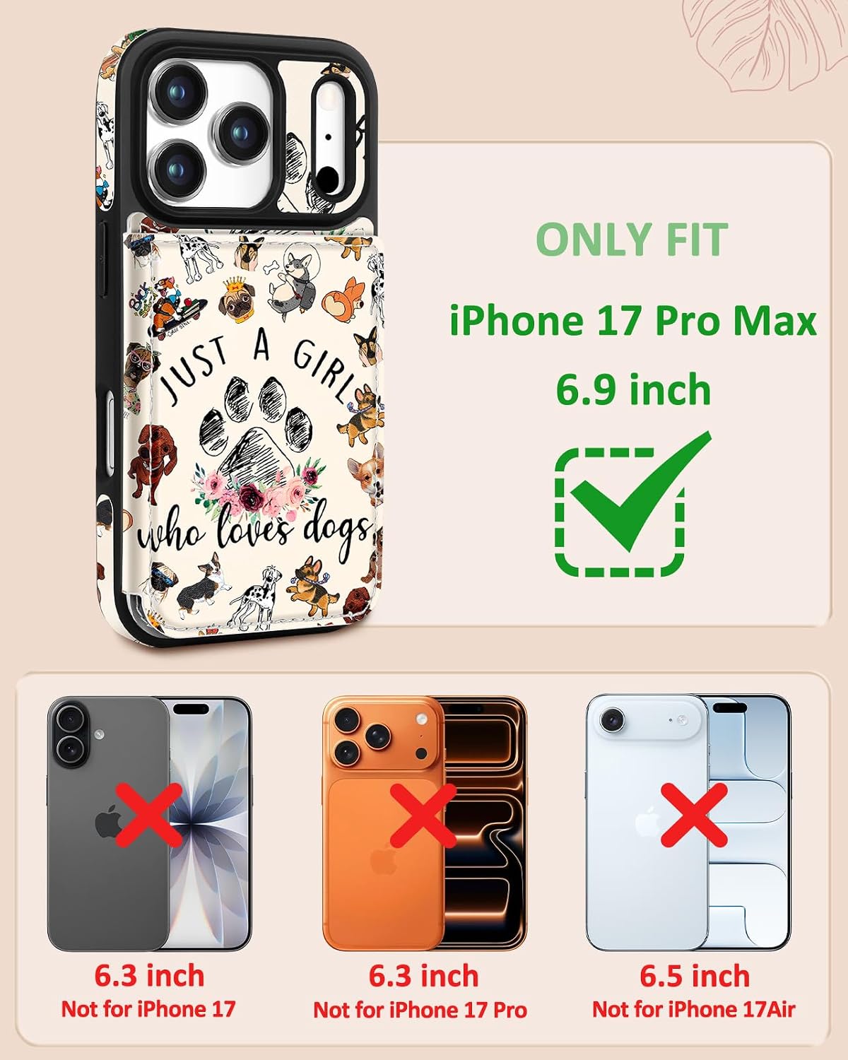 Shorogyt Compatible with iPhone 17 Pro Max Wallet Case with Card Holder - Cute Dog Lover Design Kickstand for Magnetic Clasp Back Flip Folio Leather Phone Covers for Women Men Girls