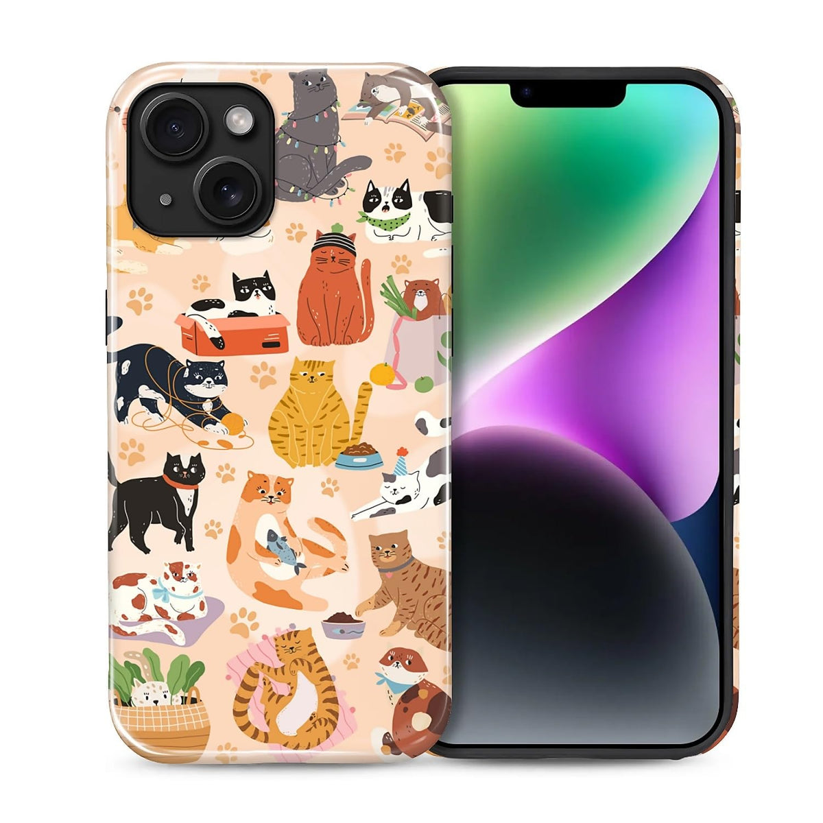 Case for iPhone 15, Shockproof Hybrid Protective Phone Case, Dual-Layer Drop Protection Anti-Scratch, Cozy Cats