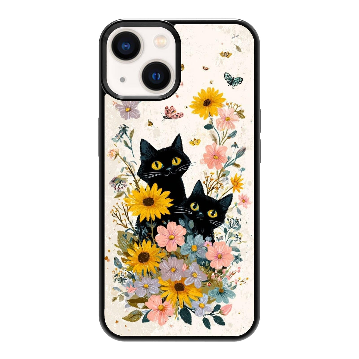 Lush Tropical Monstera Leaves Black Cat Botanical Art Phone Case, Shockproof Protective Cover for iPhone 11 12 13 14 15 16 17 Pro Max Plus Mini XR 7 8 SE