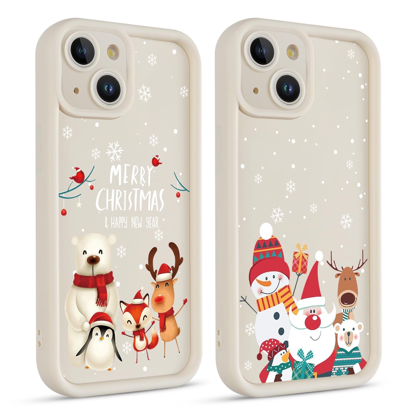 2 Pack Christmas Phone Case for iPhone 12 6.1", Cute Cover with Red Xmas Tree Candy Snowflake Pattern Full Camera Lens Shockproof Soft Silicone Cover for Girl Women
