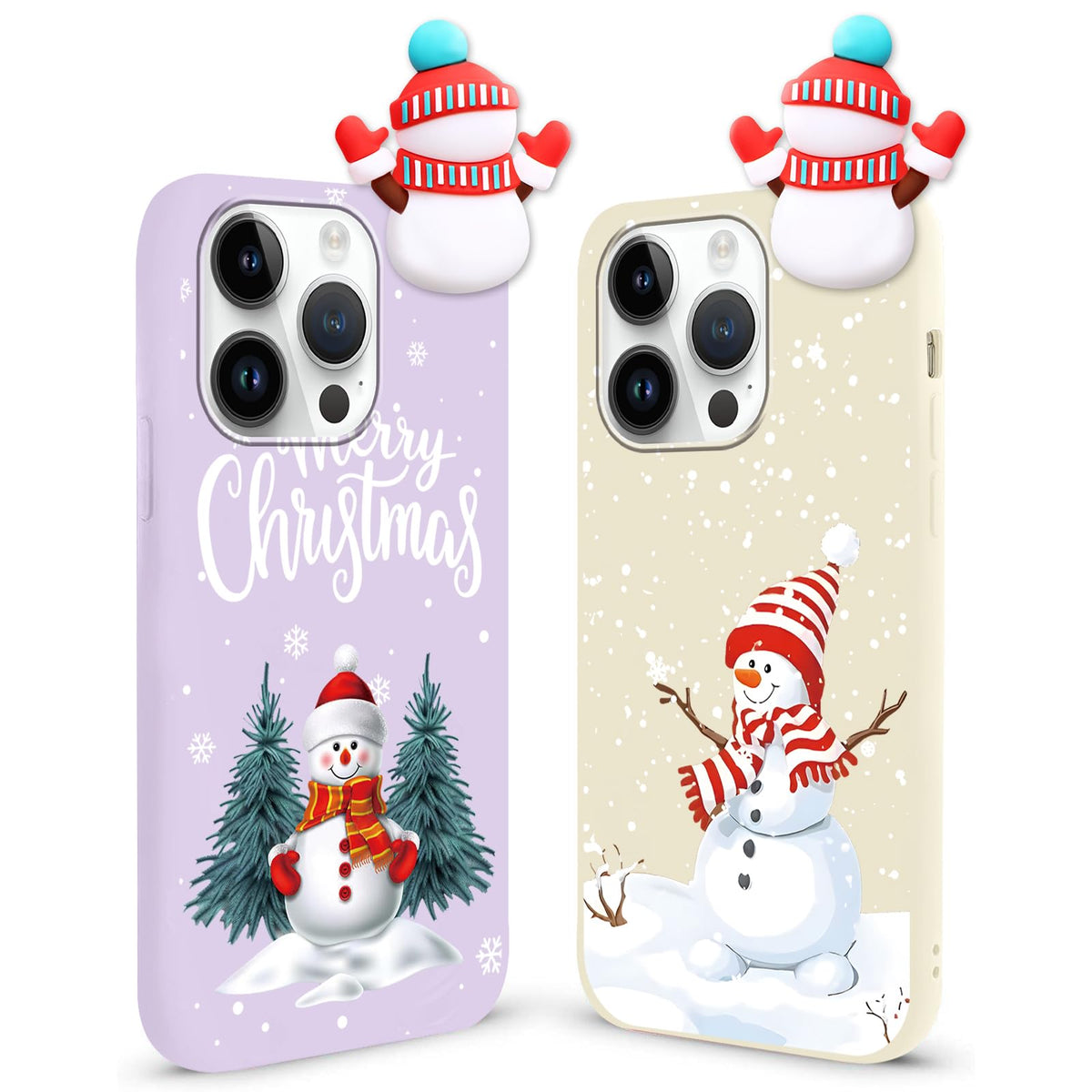 2 Pack Cute Christmas Case for iPhone 13/14",Red 3D Doll Snowman Elk Merry Christmas Pattern Soft Silicone TPU Pretty Flexible Protective Funda for Kid Girls Women