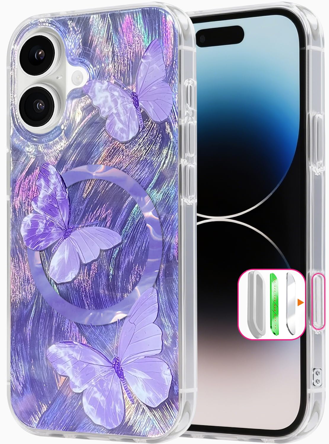 Compatible with iPhone 17 Case,with [Soft Slim][Camera Protection] Cute Fishing Cats Shiny Aesthetic Phone Cover Anti-Yellowing Shockproof Protective Cover for Women Girl