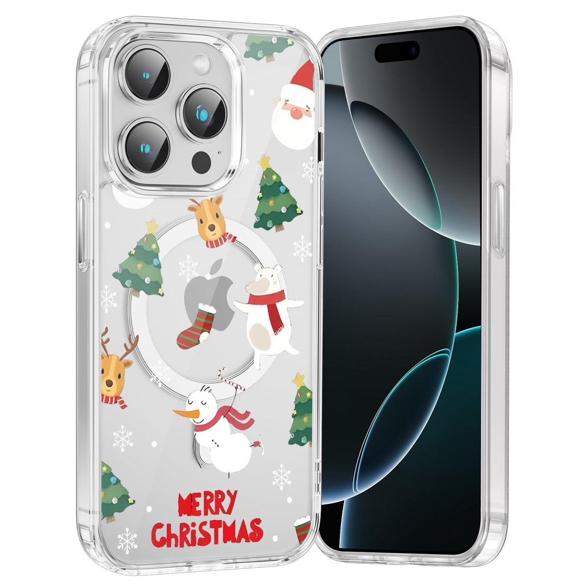 Merry Christmas Snowflake Phone Case for iPhone 13 / iPhone 14 Xmas Clear Magnetic Case 6.1", Compatible with Magsafe, Cute Winter Pattern Design Cover Shockproof Soft TPU Funda for Girl Women