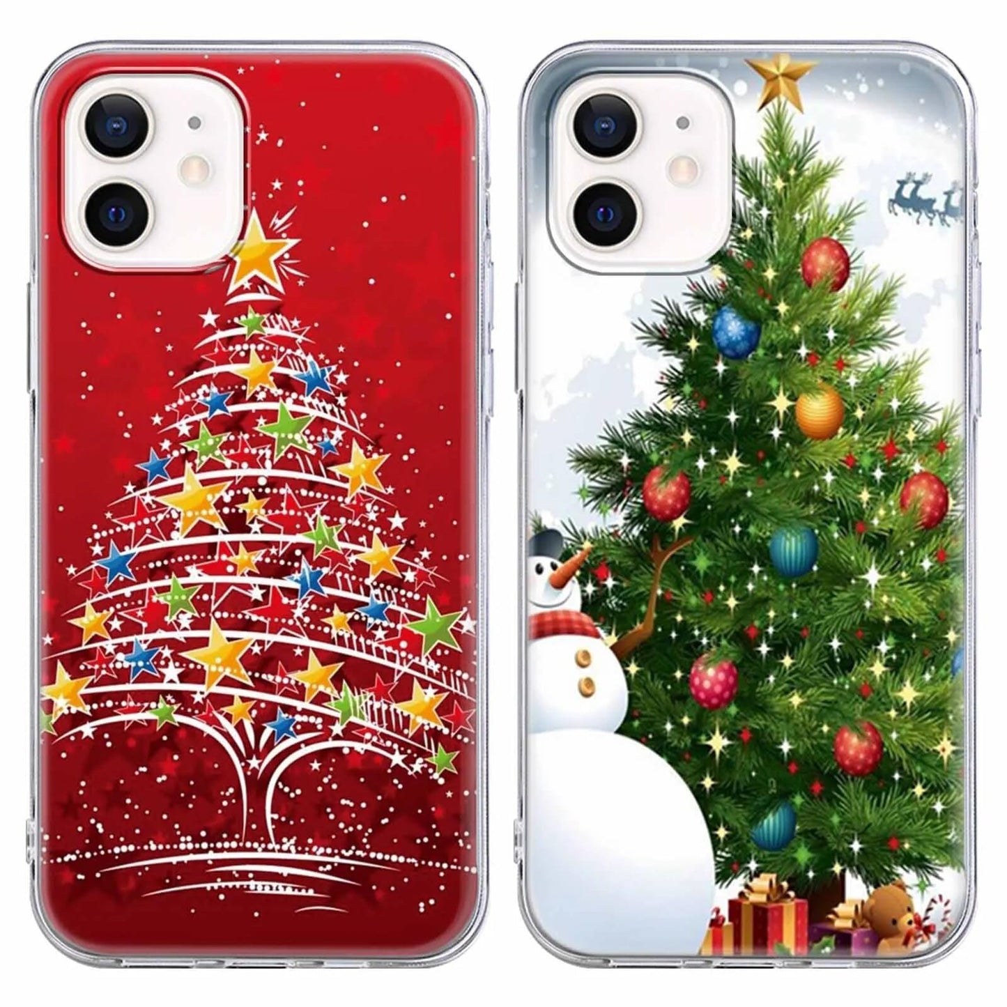 2 Pack Clear Christmas Phone Case for iPhone 13/14 6.1 inches, Holidays Christmas Trees Yellow-Resistant Protective Soft Slim Shockproof Xmas TPU Bumper Cover for Girls Woman Men