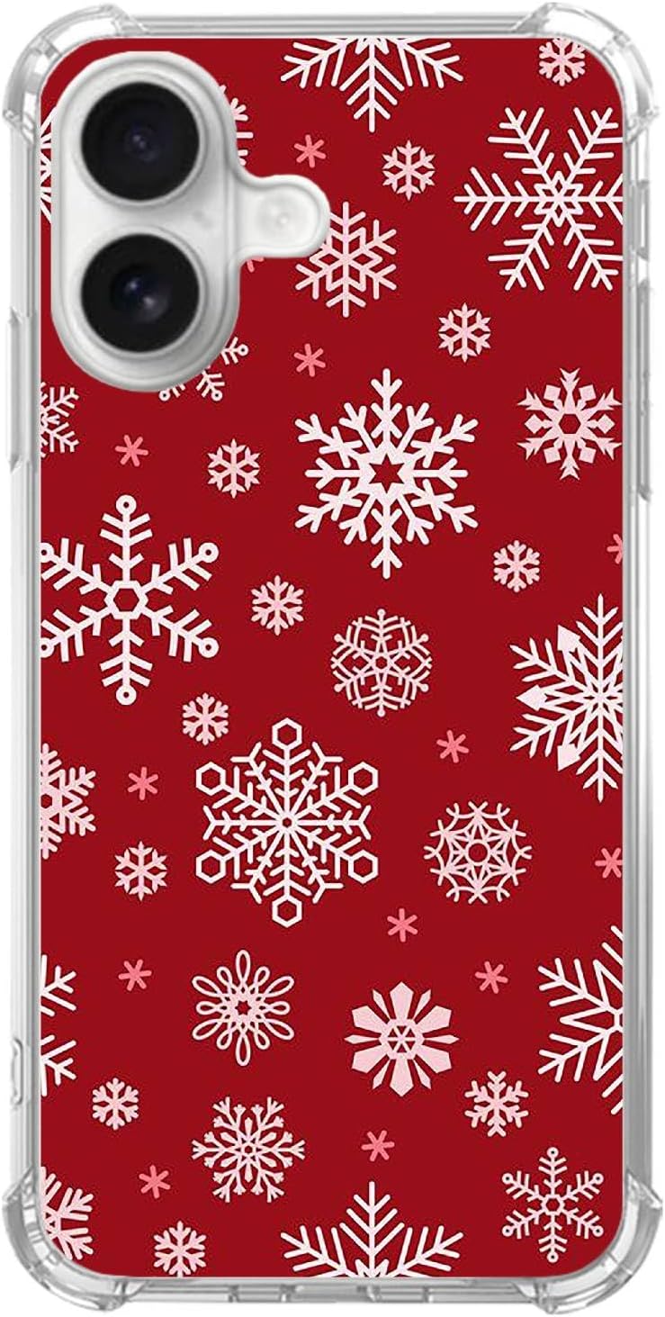 Christmas Snowflakes Pattern Phone Case Compatible with iPhone 17，Red Christmas Falling Snowflake Cool Trendy TPU Bumper Protective Cover Case for iPhone 17