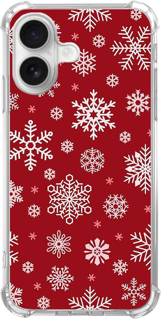 Christmas Snowflakes Pattern Phone Case Compatible with iPhone 17，Red Christmas Falling Snowflake Cool Trendy TPU Bumper Protective Cover Case for iPhone 17