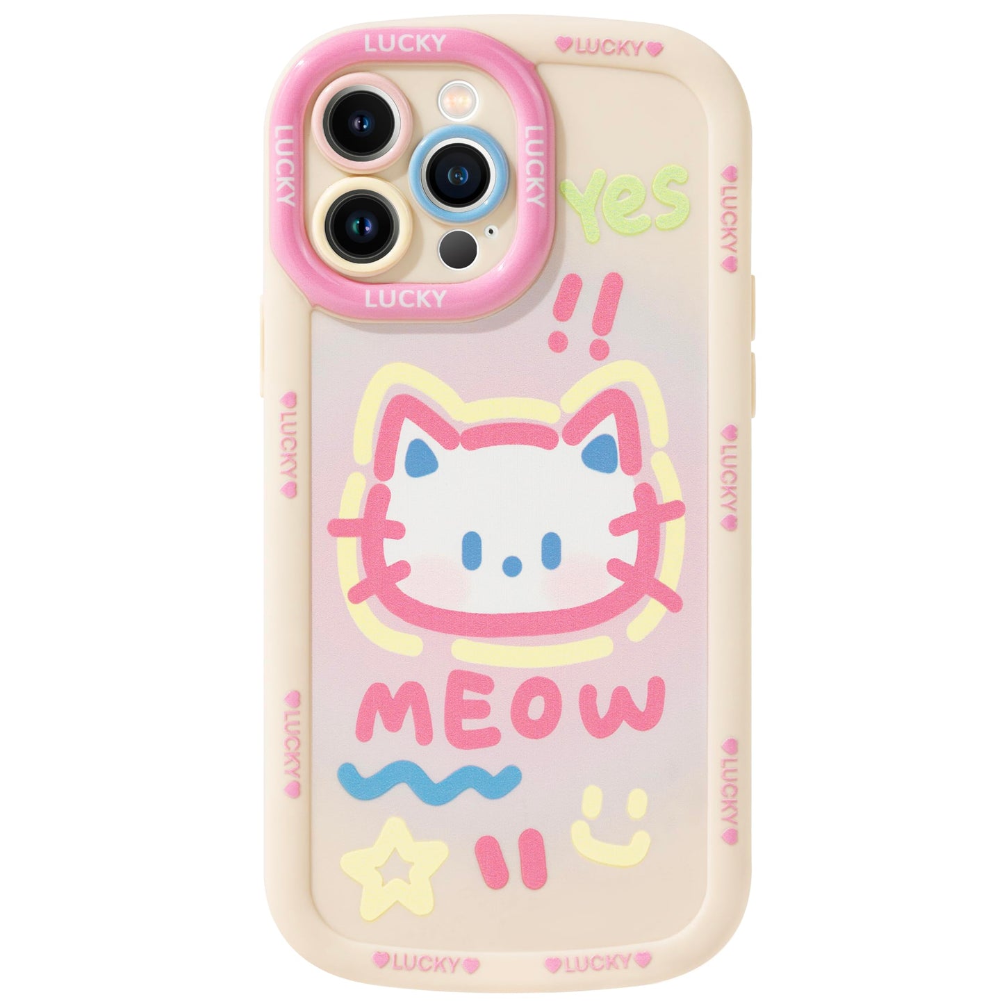 Cute Phone Case Compatible with iPhone 13, Big Head Kitty Cat, Animals Cartoon Soft Touch TPU Heavy Duty Protection Bumper Case Cover for Girls Kids Women