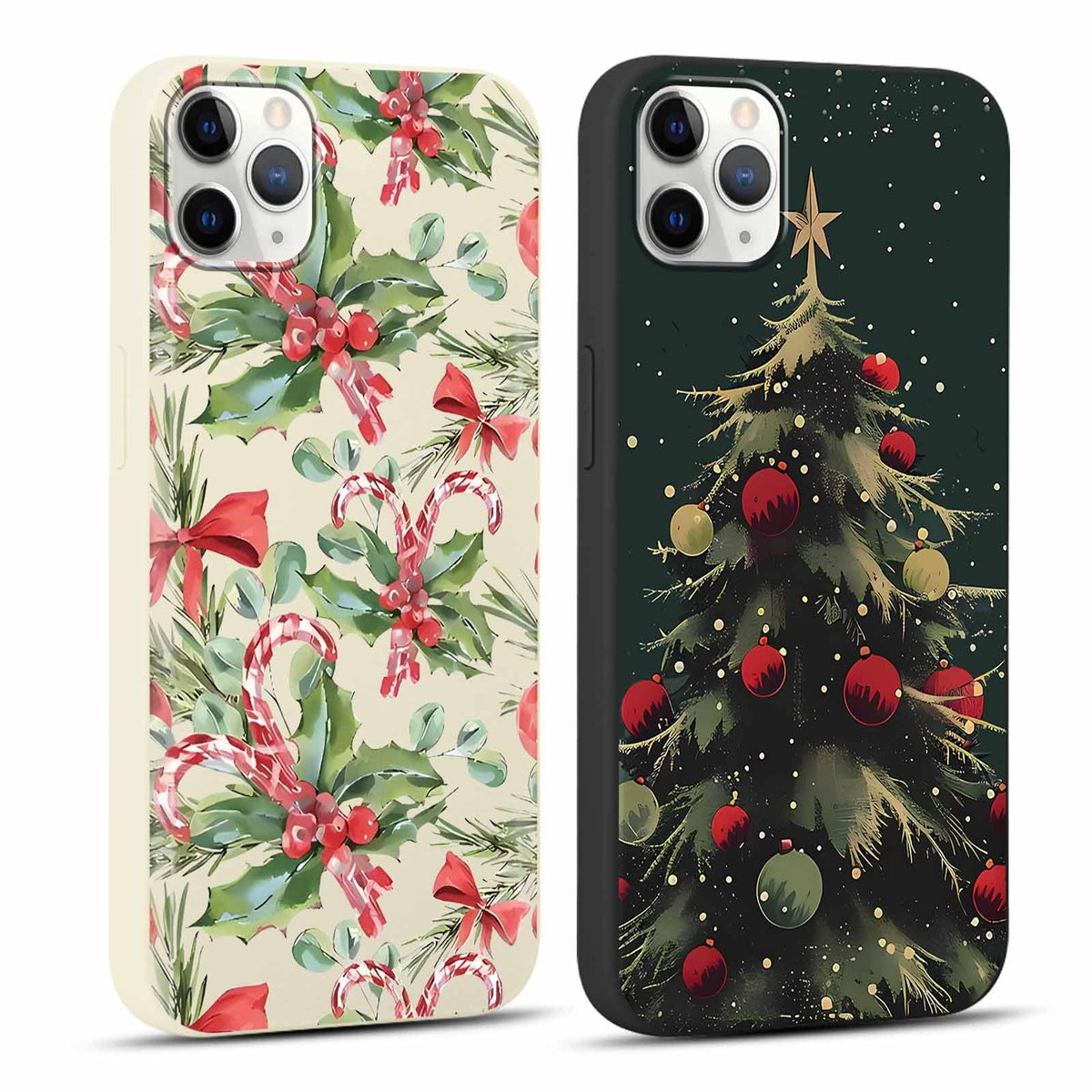 2 Pack Merry Christmas Phone Case for iPhone 13 / iPhone 14 6.1", "Cute Xmas Tree Pattern Case with Candy Design Christmas Decorations Gifts Shockproof Soft TPU Cover for Girl Women