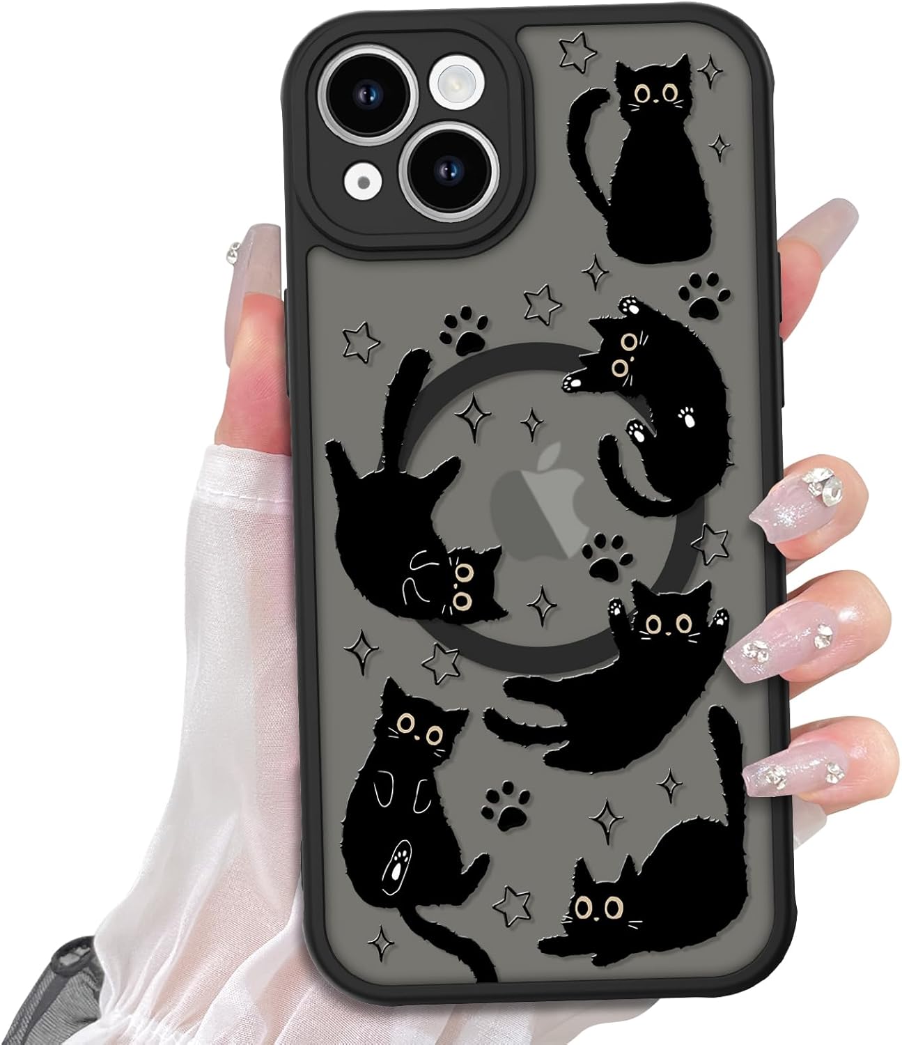 Cute Magnetic Case for iPhone 14 Case, Black Cats Pattern | Compatible with MagSafe, Soft Bumper Hard Back Kawaii Animal Aesthetic Protective Phone Cover Design for Women Girls Boys