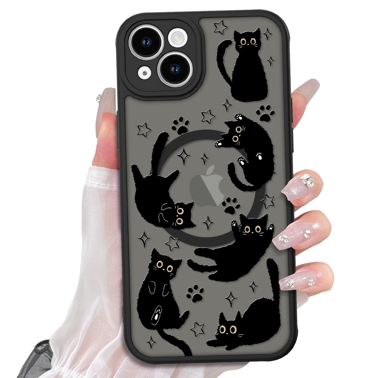 Cute Magnetic Case for iPhone 14 Case, Black Cats Pattern | Compatible with MagSafe, Soft Bumper Hard Back Kawaii Animal Aesthetic Protective Phone Cover Design for Women Girls Boys