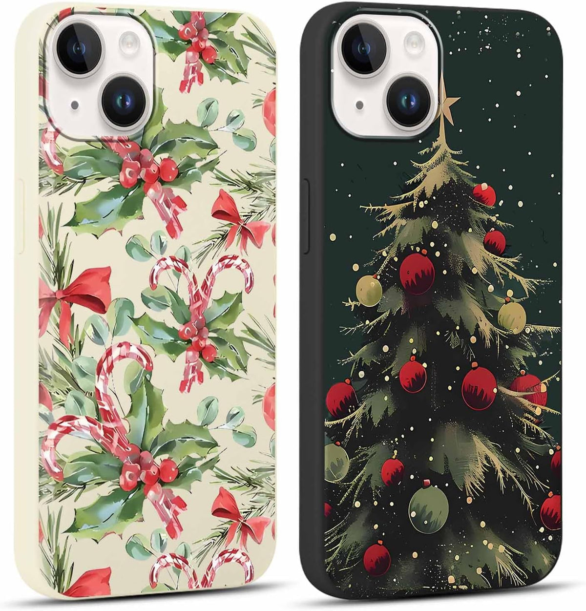 2 Pack Merry Christmas Phone Case for iPhone 13 / iPhone 14 6.1", "Cute Xmas Tree Pattern Case with Candy Design Christmas Decorations Gifts Shockproof Soft TPU Cover for Girl Women