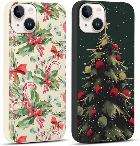 2 Pack Merry Christmas Phone Case for iPhone 13 / iPhone 14 6.1", "Cute Xmas Tree Pattern Case with Candy Design Christmas Decorations Gifts Shockproof Soft TPU Cover for Girl Women