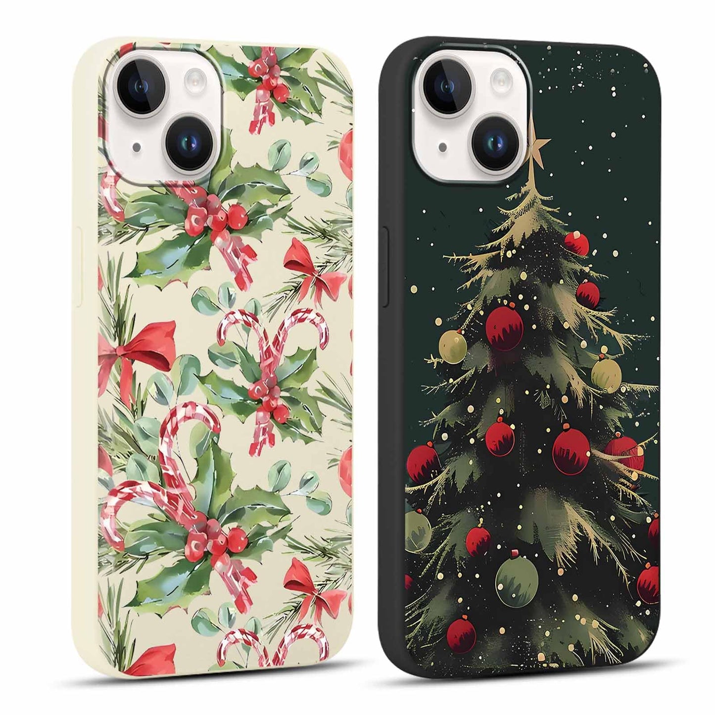 2 Pack Merry Christmas Phone Case for iPhone 16 6.1", Cute Xmas Christmas Tree Pattern Case with Candy Design Christmas Decorations Gifts Shockproof Soft Silicone Cover for Girl Women