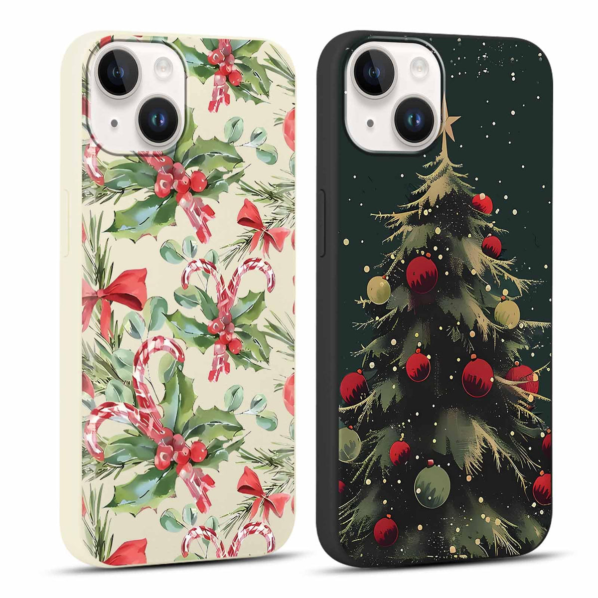 2 Pack Merry Christmas Phone Case for iPhone 13 / iPhone 14 6.1", "Cute Xmas Tree Pattern Case with Candy Design Christmas Decorations Gifts Shockproof Soft TPU Cover for Girl Women