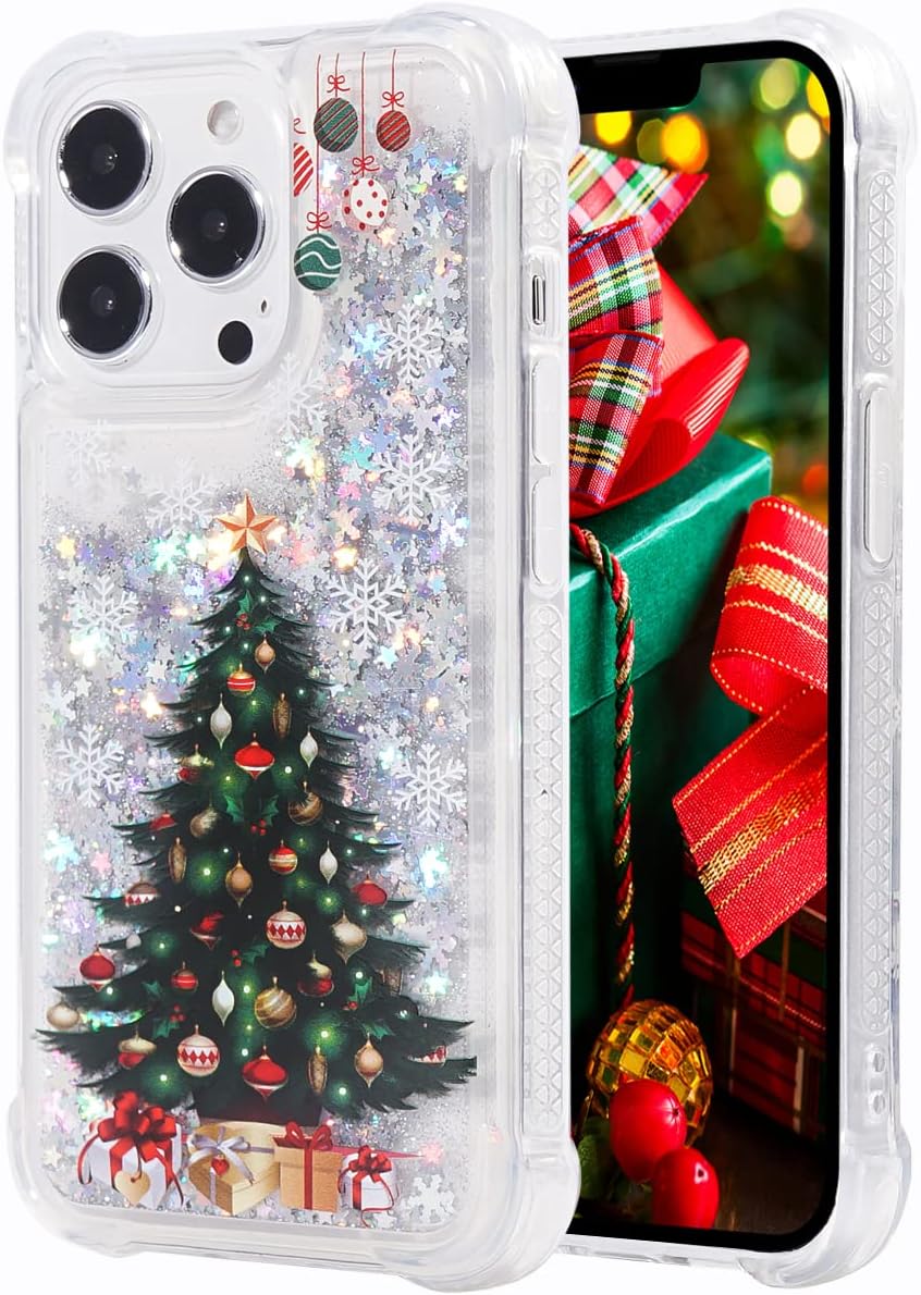 Glitter Christmas Case Compatible with iPhone 14 Pro Glitter Case Christmas Tree Clear Soft TPU Rubber Bumper Girly Women Cute Liquid Holiday Case for iPhone 14 Pro 6.1 inch (Christmas Tree)
