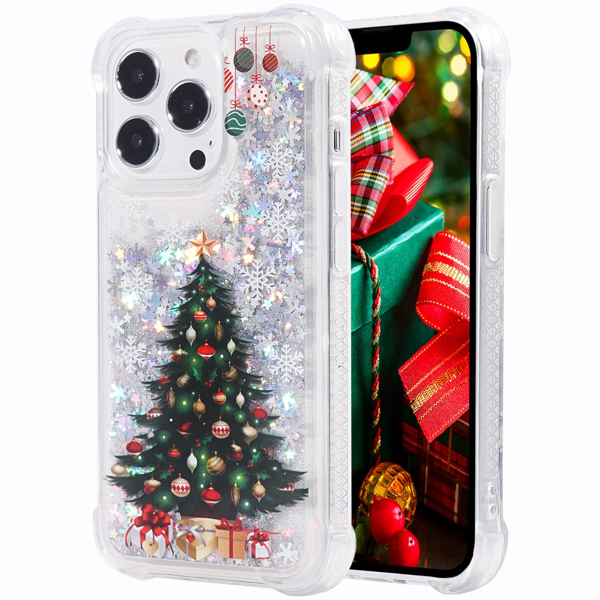 Glitter Christmas Case Compatible with iPhone 14 Pro Glitter Case Christmas Tree Clear Soft TPU Rubber Bumper Girly Women Cute Liquid Holiday Case for iPhone 14 Pro 6.1 inch (Christmas Tree)