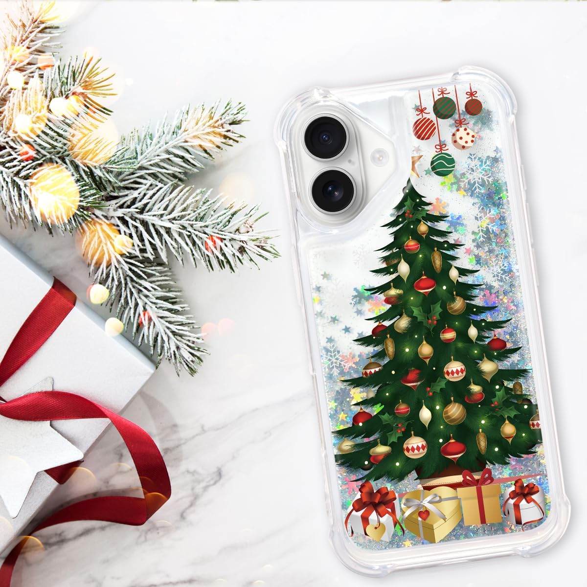 Glitter Christmas Case Compatible with iPhone 17 Bling Sparkle Floating Liquid Luxury Fashion Girly Women Cute Holiday Case for iPhone 17 (Christmas Tree)