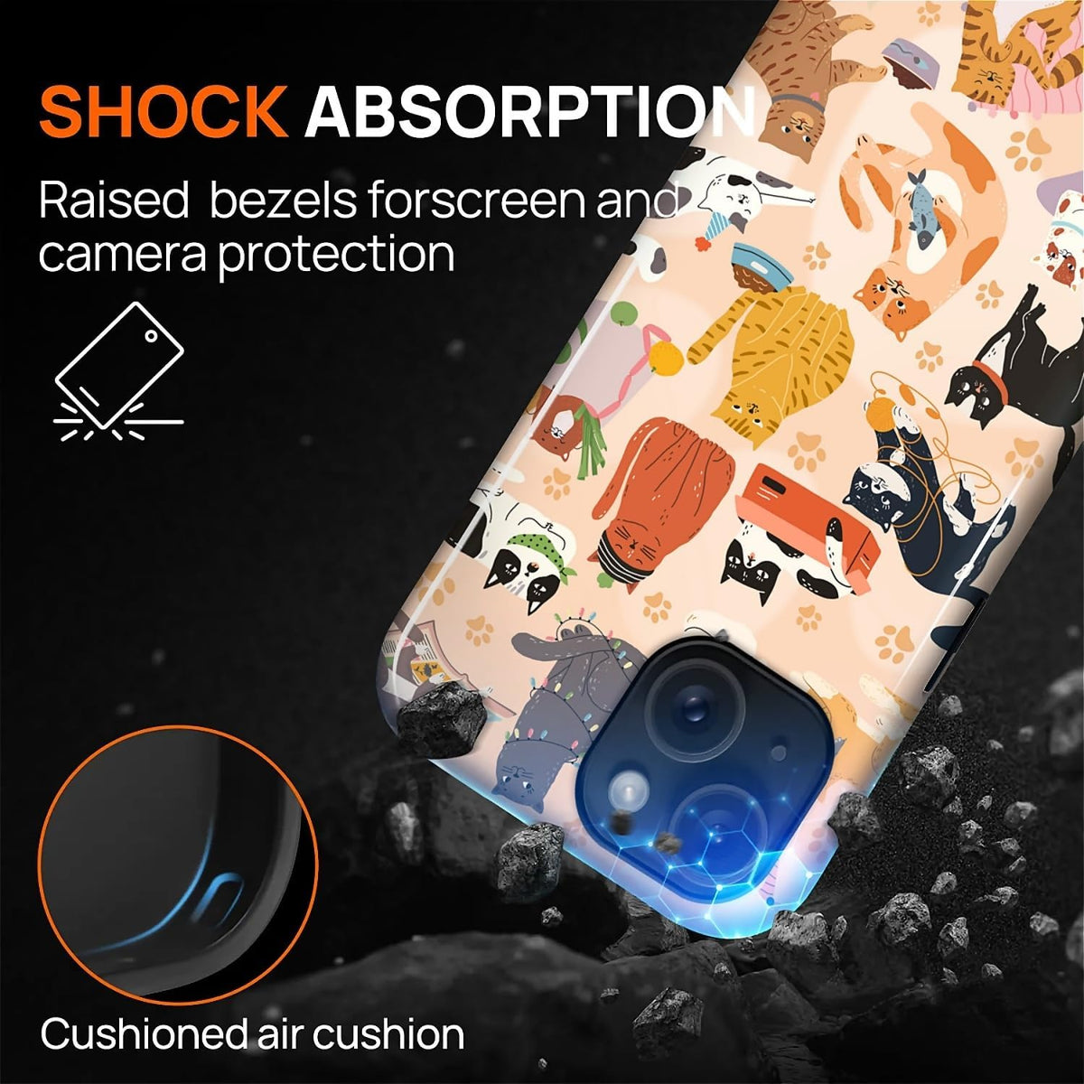 Case for iPhone 15, Shockproof Hybrid Protective Phone Case, Dual-Layer Drop Protection Anti-Scratch, Cozy Cats