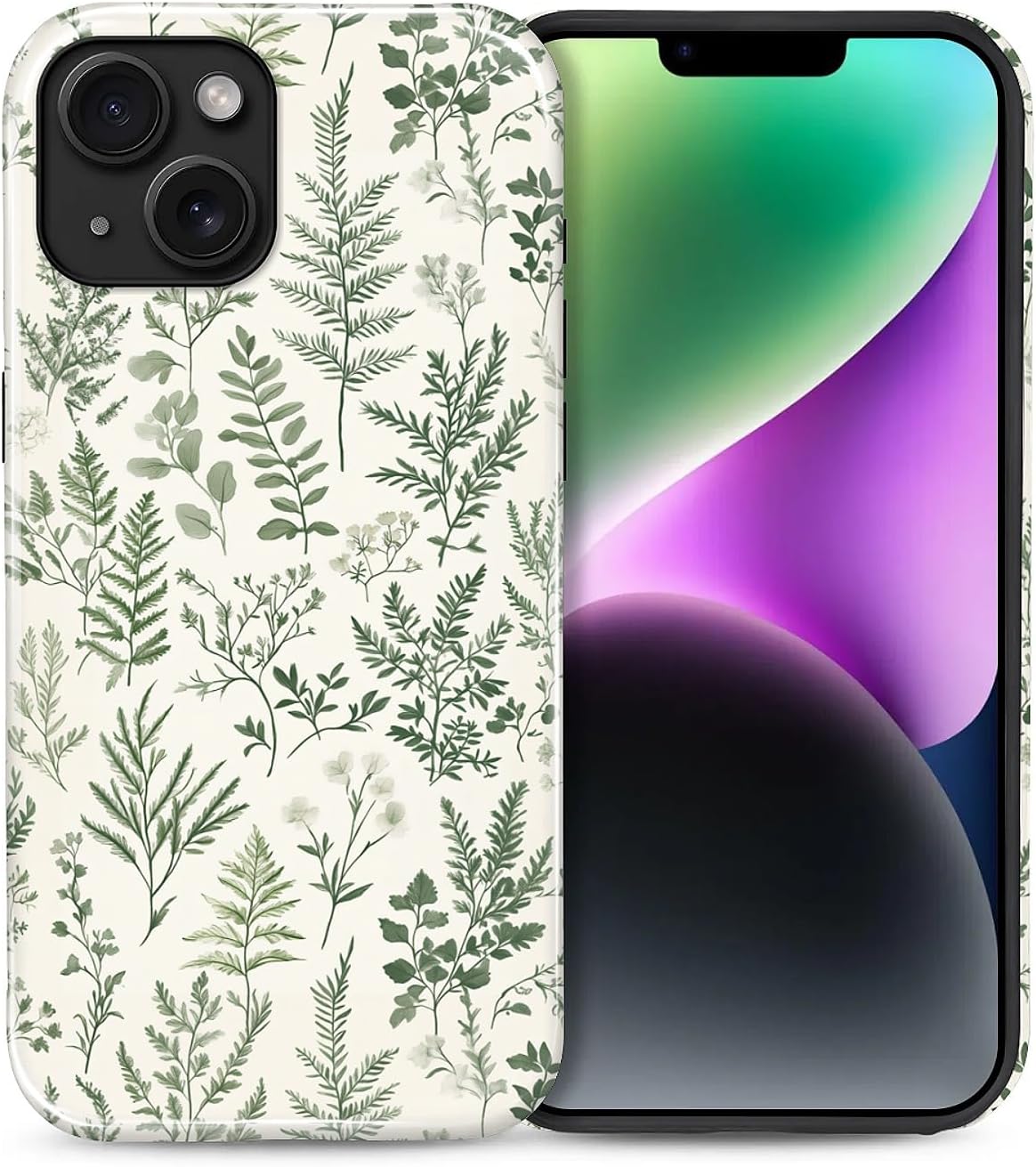 Compatible with iPhone 13 14 Case, Hybrid 2-Layer Case Shockproof Anti-Scratch for Girl Women Boy Men, Plant Collection for iPhone 13 14