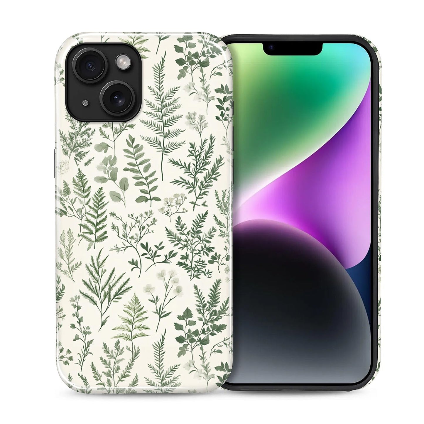 Compatible with iPhone 13 14 Case, Hybrid 2-Layer Case Shockproof Anti-Scratch for Girl Women Boy Men, Plant Collection for iPhone 13 14