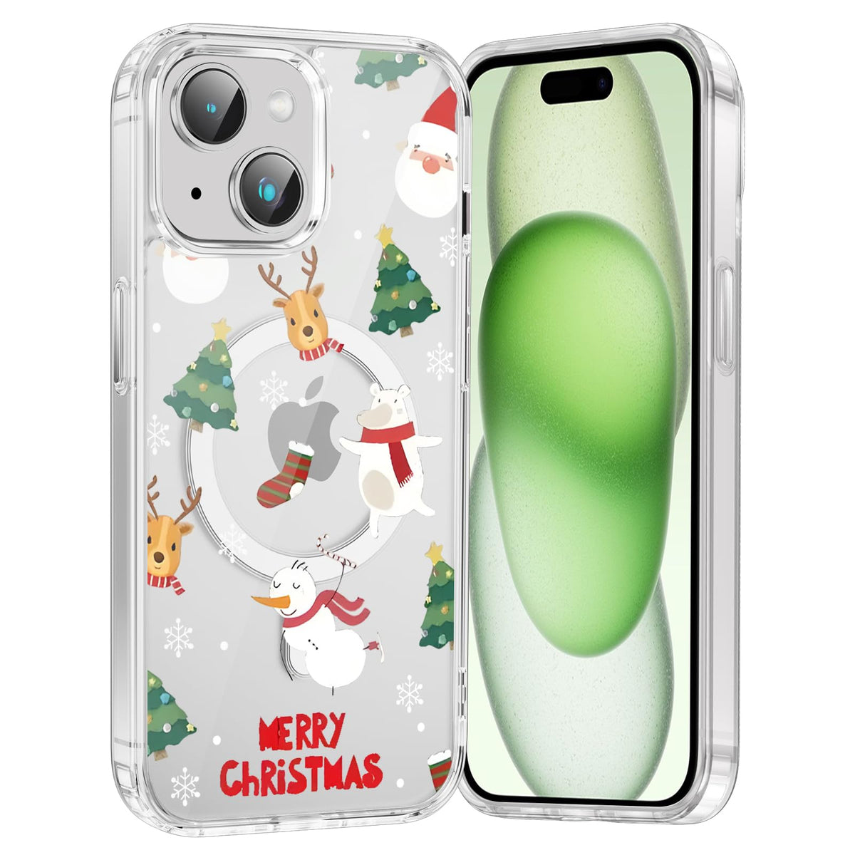 Merry Christmas Snowflake Phone Case for iPhone 13 / iPhone 14 Xmas Clear Magnetic Case 6.1", Compatible with Magsafe, Cute Winter Pattern Design Cover Shockproof Soft TPU Funda for Girl Women