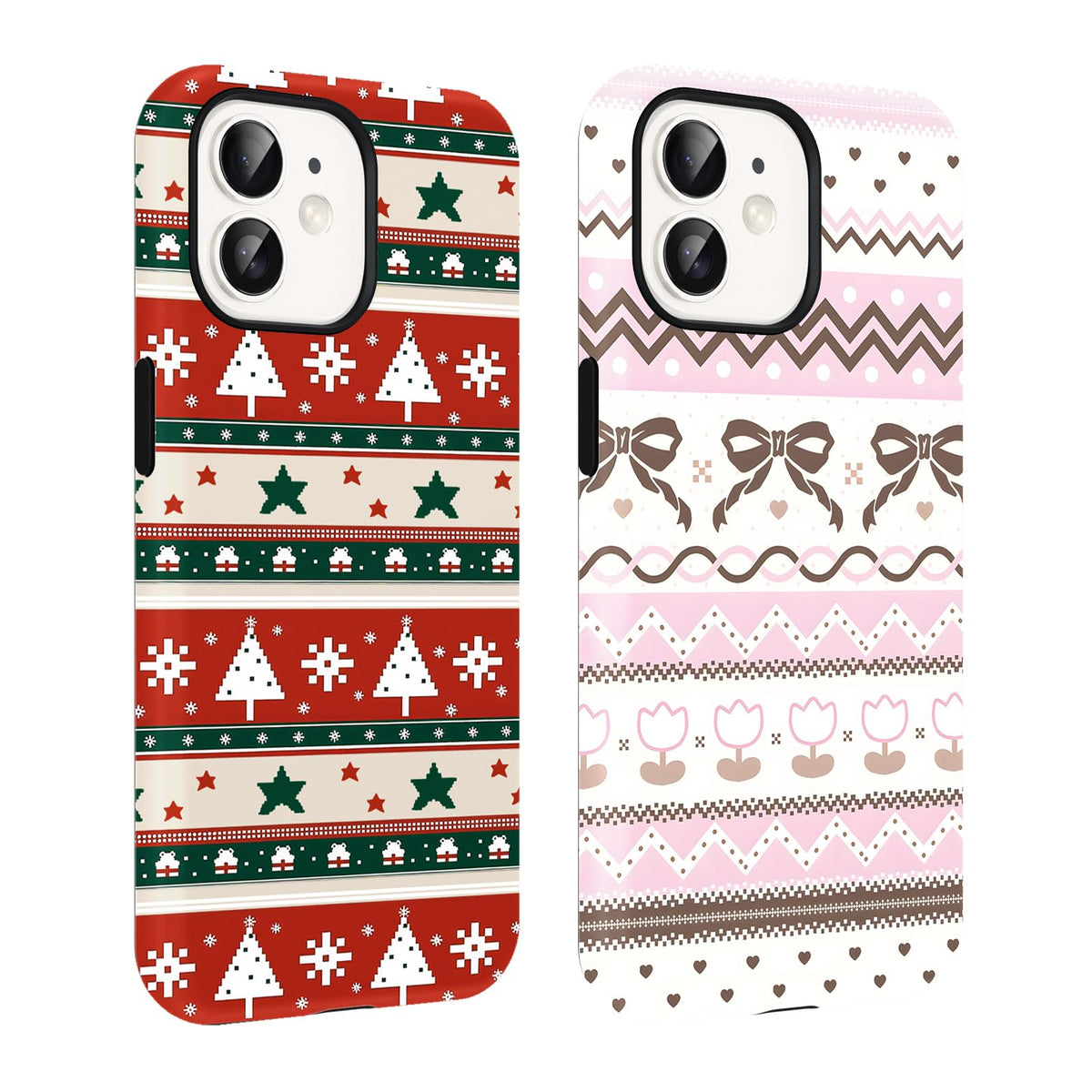 2 Pack Merry Christmas Tree Phone Case for iPhone 13 / iPhone 14 Case 6.1", Cute Xmas Snowflake Pattern Design Phone Cover Hard PC Shockproof Soft TPU Matte Protection Funda for Girls Women