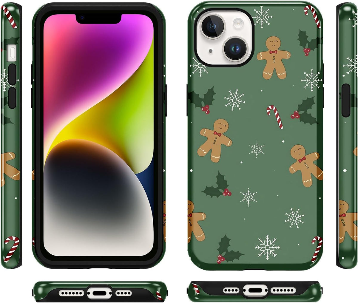 Merry Christmas Phone Case for iPhone 13/14, Cute Case with Candy Gingerbread Man Pattern, Hybrid Durable Shockproof Soft Silicone Cover for Girl Women Men Boys