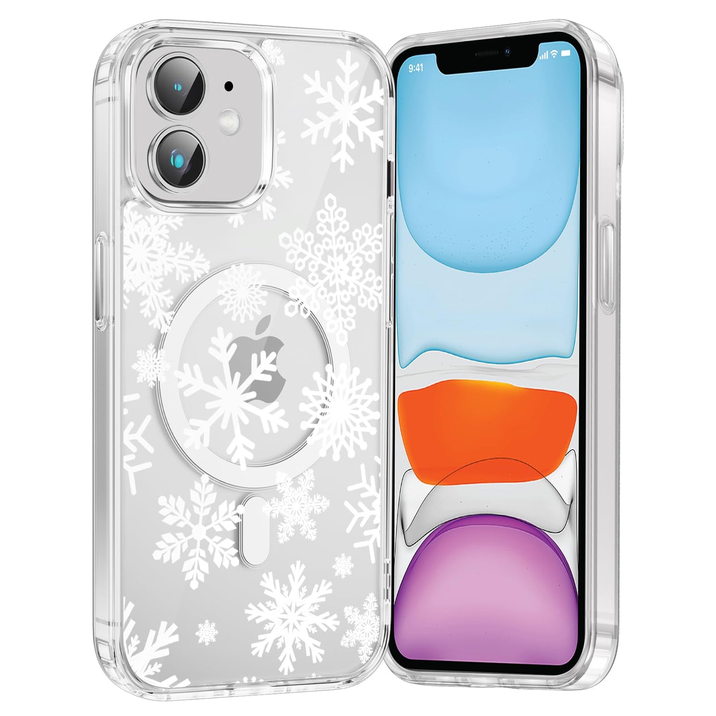 Merry Christmas Snowflake Phone Case for iPhone 13 / iPhone 14 Xmas Clear Magnetic Case 6.1", Compatible with Magsafe, Cute Winter Pattern Design Cover Shockproof Soft TPU Funda for Girl Women