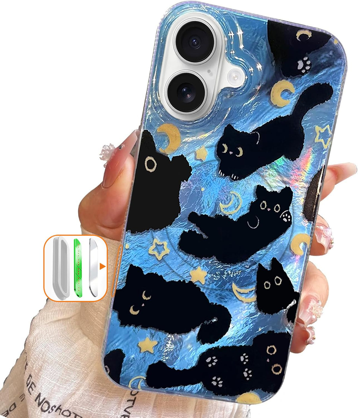 iPhone 13/14 Case, Black Cat Design, Slim Silicone Bumper Case, Wireless Charging Compatible