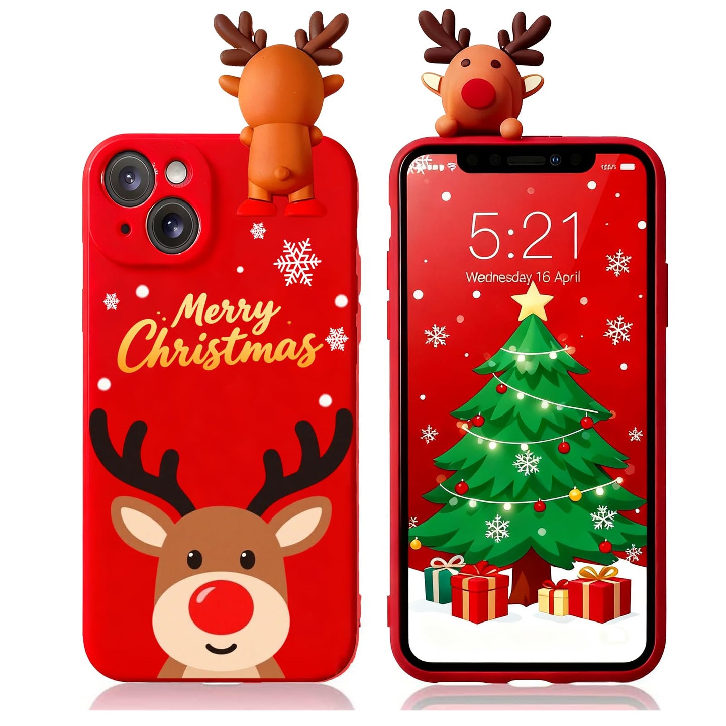 for iPhone 12 Christmas Case, Phone Case Silicone Red 3D Doll Toy Xmas with Design for Girls Women Present Slim Shockproof Soft Cute Cover Skin for iPhone 12 6.1". Deer