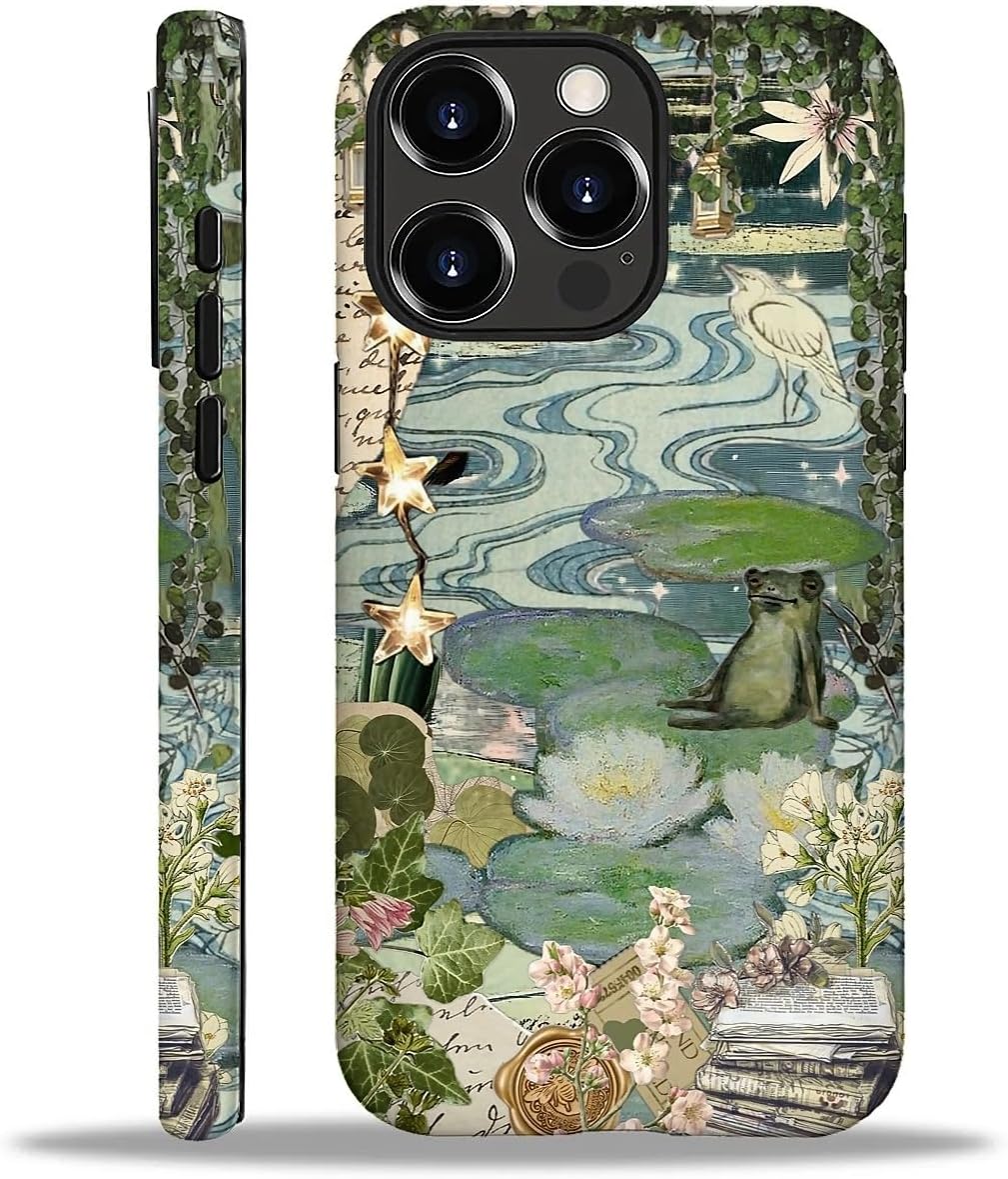 Case for iPhone 16 Pro Max,Aesthetic Frog Pond Splice Exquisitely Pattern Double Protective Phone Cover Cases Soft Silicone for iPhone 16 Pro Max