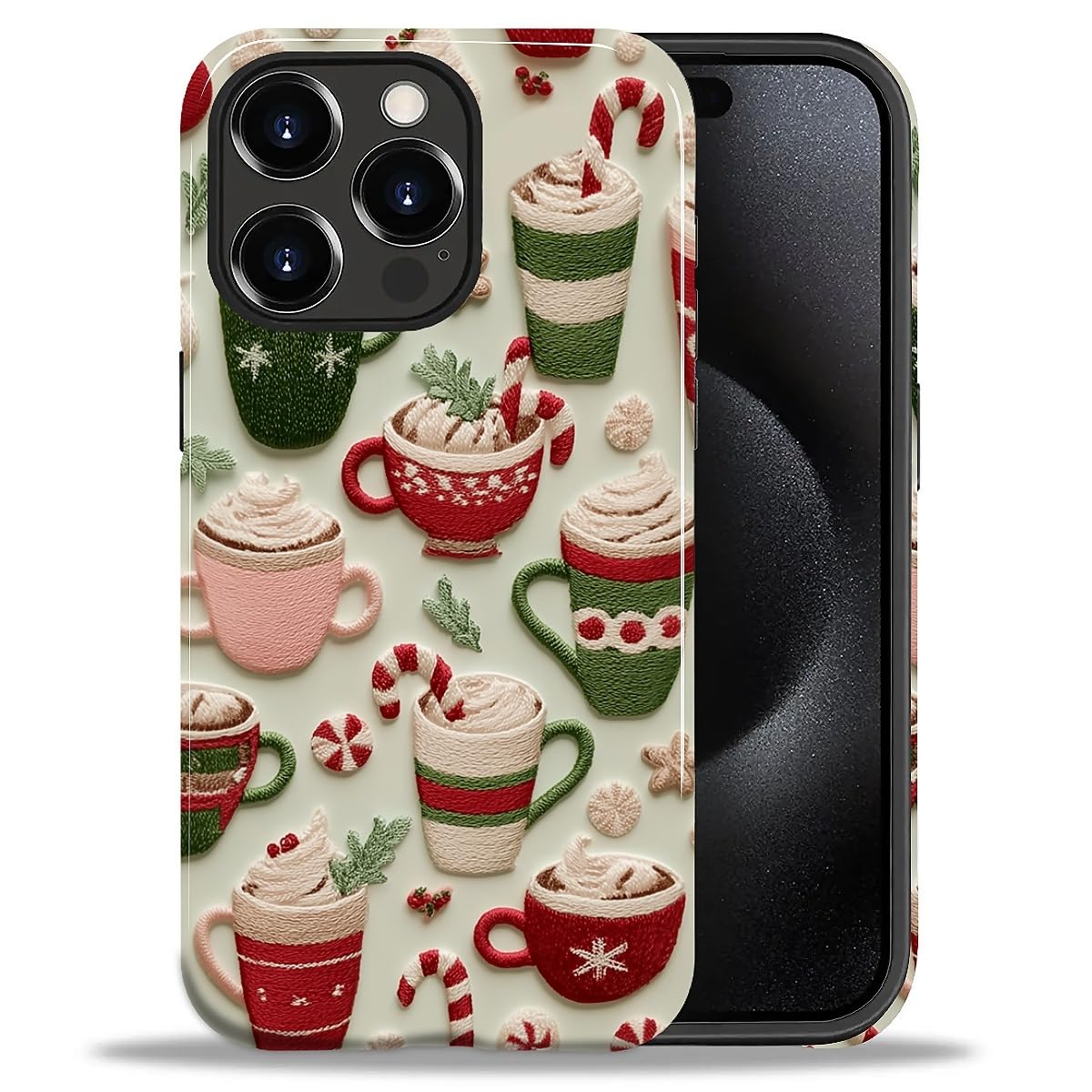 DAIZAG Case for iPhone 13 iPhone 14, Christmas Coffee Snowflake Cane Full-Body Design Hybrid Dual Protection Soft TPU + Hard PC, Shockproof Scratch-Resistant Protective Cover Phone Case for Men Women