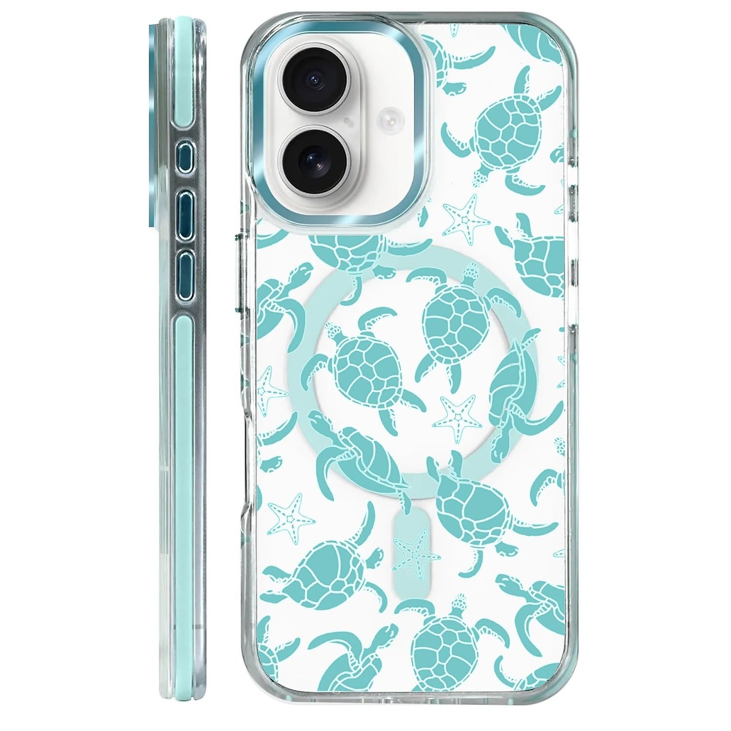 for iPhone 15 Case,Compatible with MagSafe,The Transparent TPU Silicone Protects The Phone Case from Drops, Slips and Fingerprints.Blue Ocean Whale Shark Octopus Turtle Collage