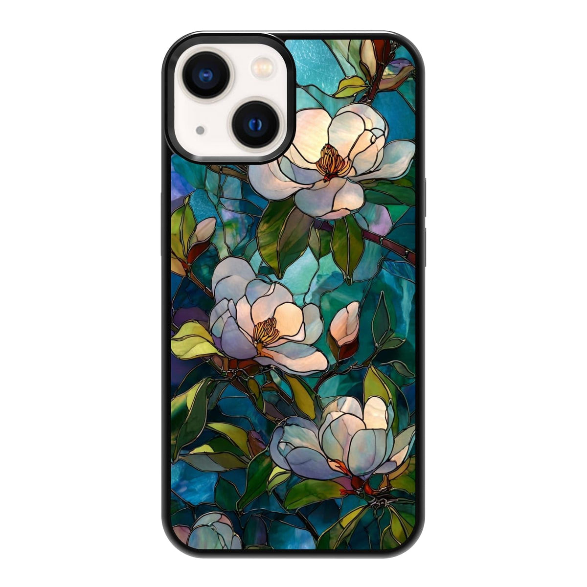 Dark Botanical Wildflower Forest Green Leaf White Blossom Nature Art Phone Case, Shockproof Protective Cover for iPhone 11 12 13 14 15 16 17 Pro Max Plus Mini XR 7 8 SE