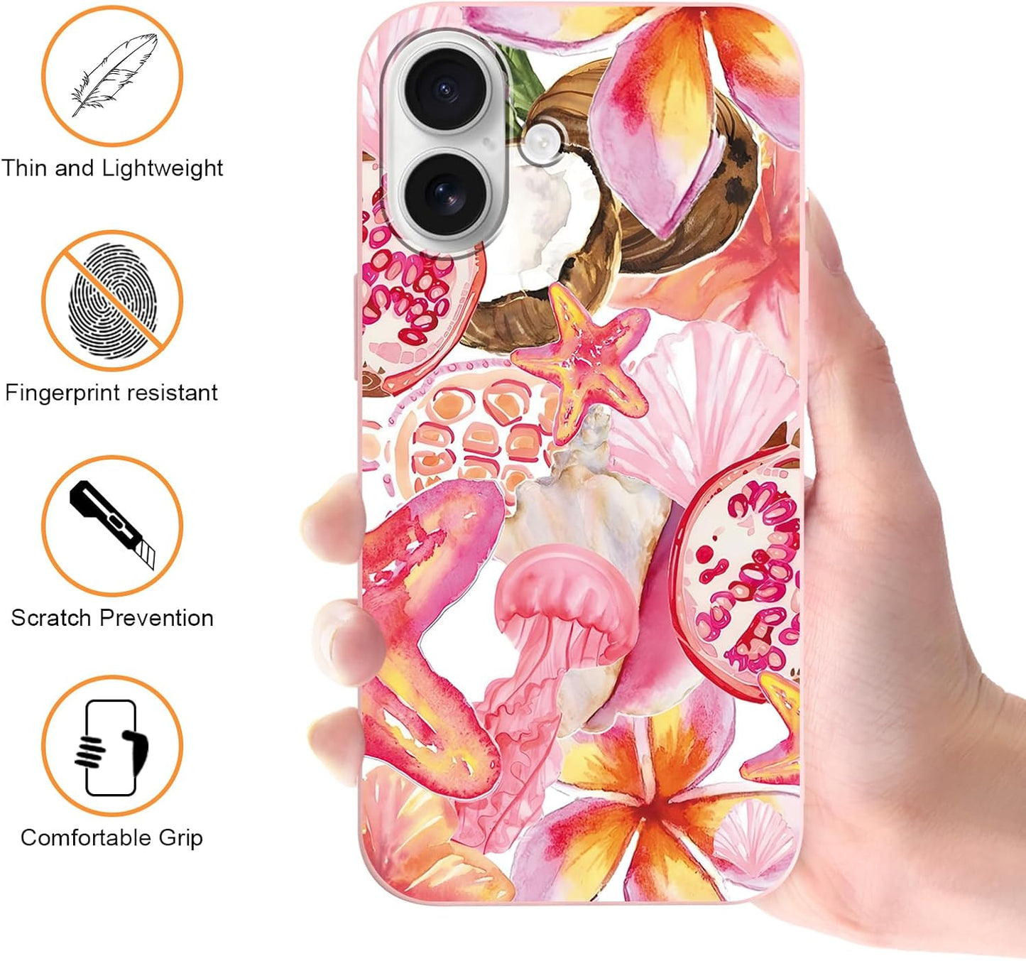 2 Packs Summer Fruit Animal Illustration Collage Pattern Phone Case for iPhone 16 6,1", Cute Aesthetic Design Print Funda with Liquid Silicone Shockproof Protection Soft Cover for Women Girls