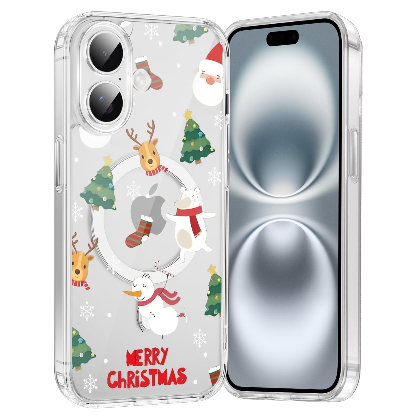 Merry Christmas Snowflake Phone Case for iPhone 13 / iPhone 14 Xmas Clear Magnetic Case 6.1", Compatible with Magsafe, Cute Winter Pattern Design Cover Shockproof Soft TPU Funda for Girl Women