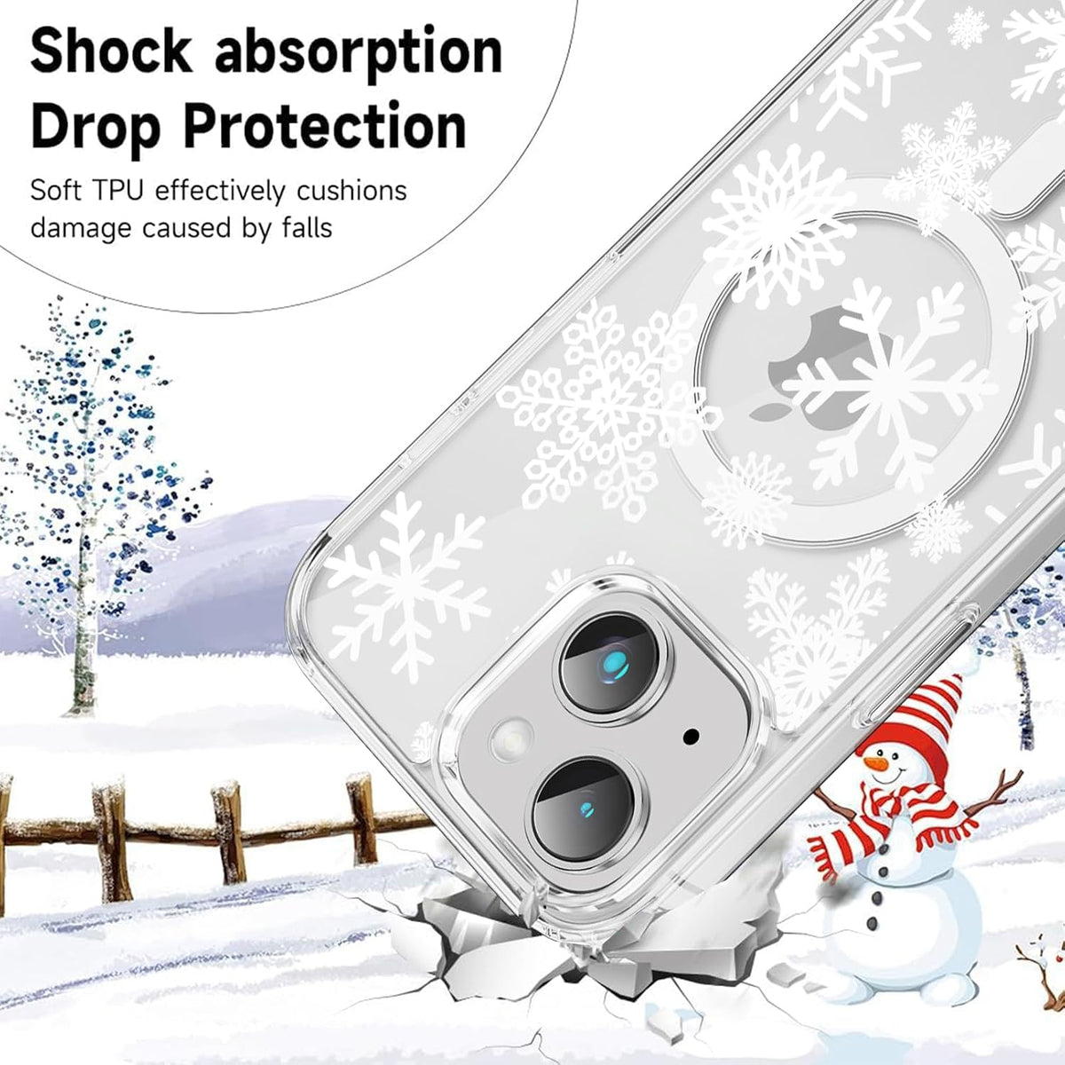 Merry Christmas Snowflake Phone Case for iPhone 13 / iPhone 14 Xmas Clear Magnetic Case 6.1", Compatible with Magsafe, Cute Winter Pattern Design Cover Shockproof Soft TPU Funda for Girl Women