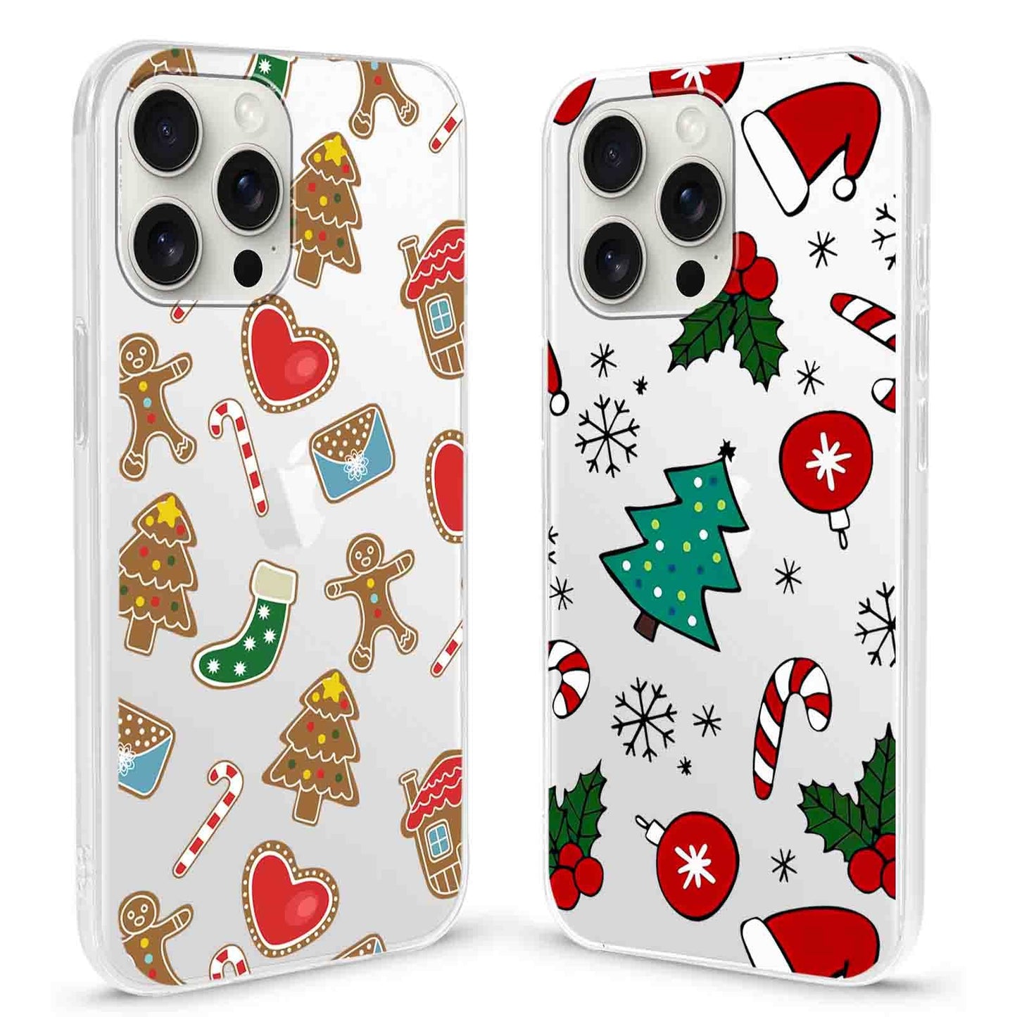 2 Pack Clear Christmas Phone Case for iPhone 13/14 6.1 inches, Cute Cookies Candy Canes Yellow-Resistant Protective Soft Slim Shockproof Xmas TPU Bumper Cover for Girls Woman Men