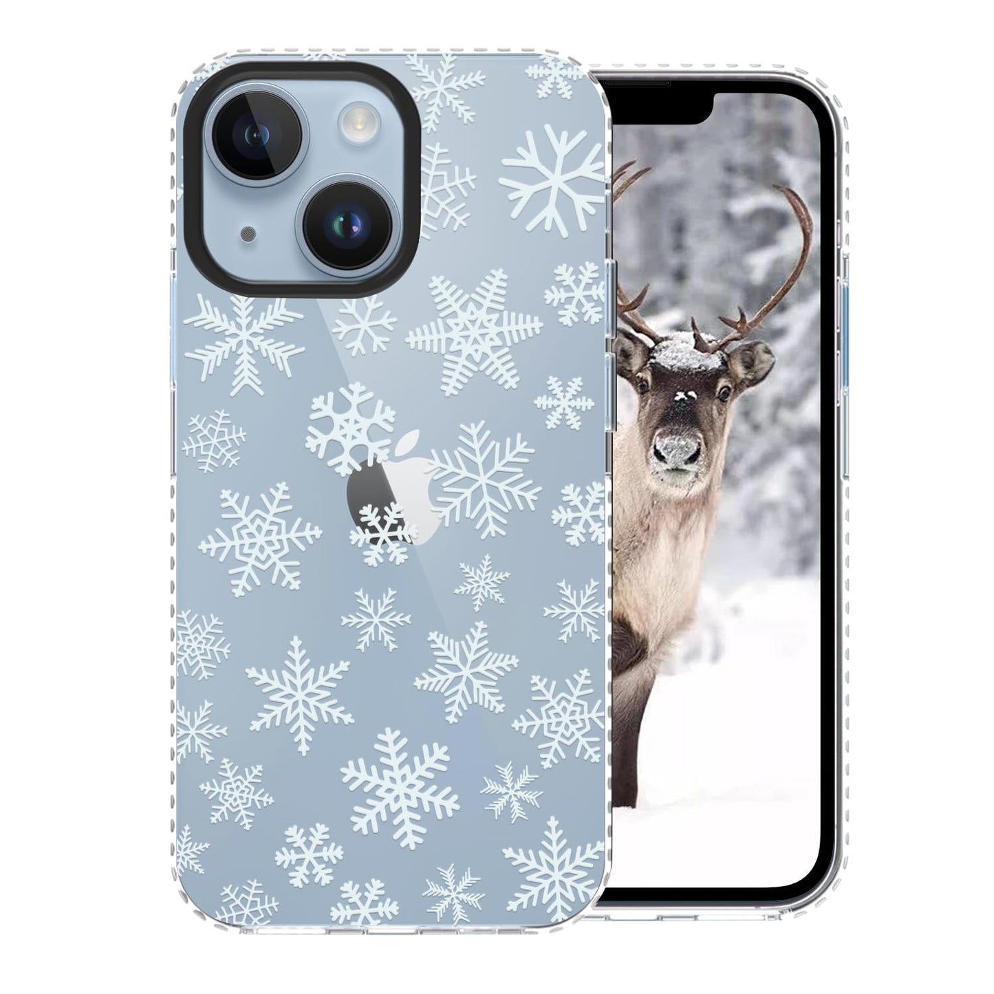 Christmas Phone Case Compatible for iPhone 16 Snowflake Case Clear TPU + Black Camera Frame Protection Winter Phone Cover for Women