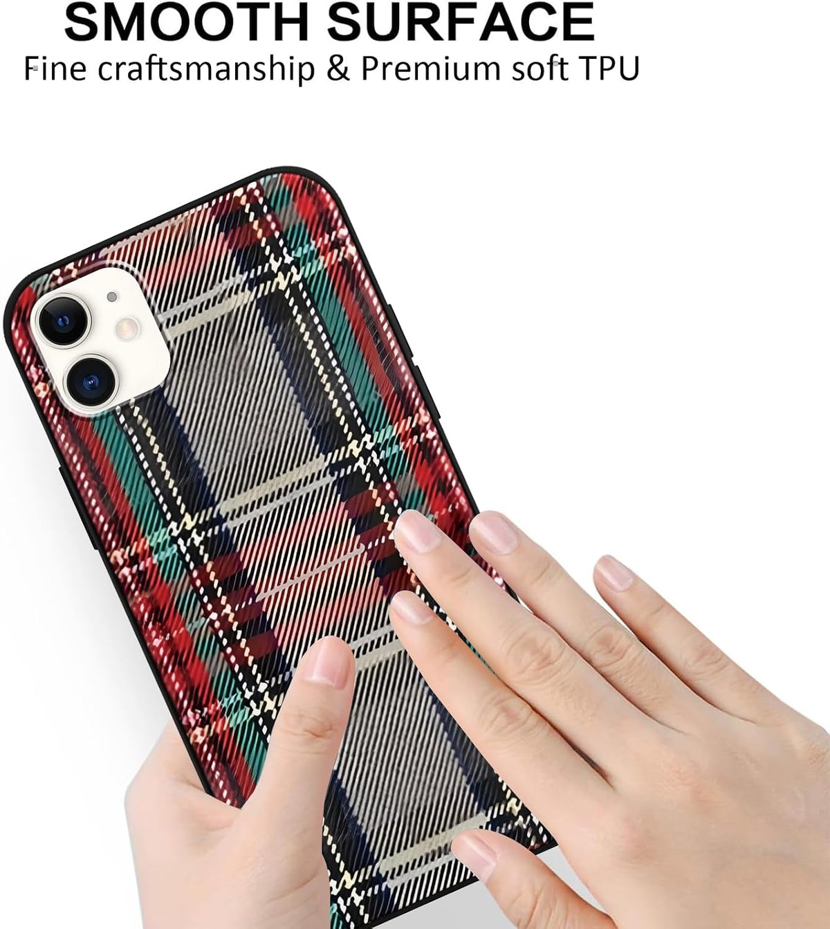 Merry Christmas Plaid Checkered Phone Case for iPhone 11 6.1", Cute Xmas Case Red Grey Scottish Tartan Grid Stripe Pattern Design Cover Shockproof Soft Silicone Protective Funda for Girl Women