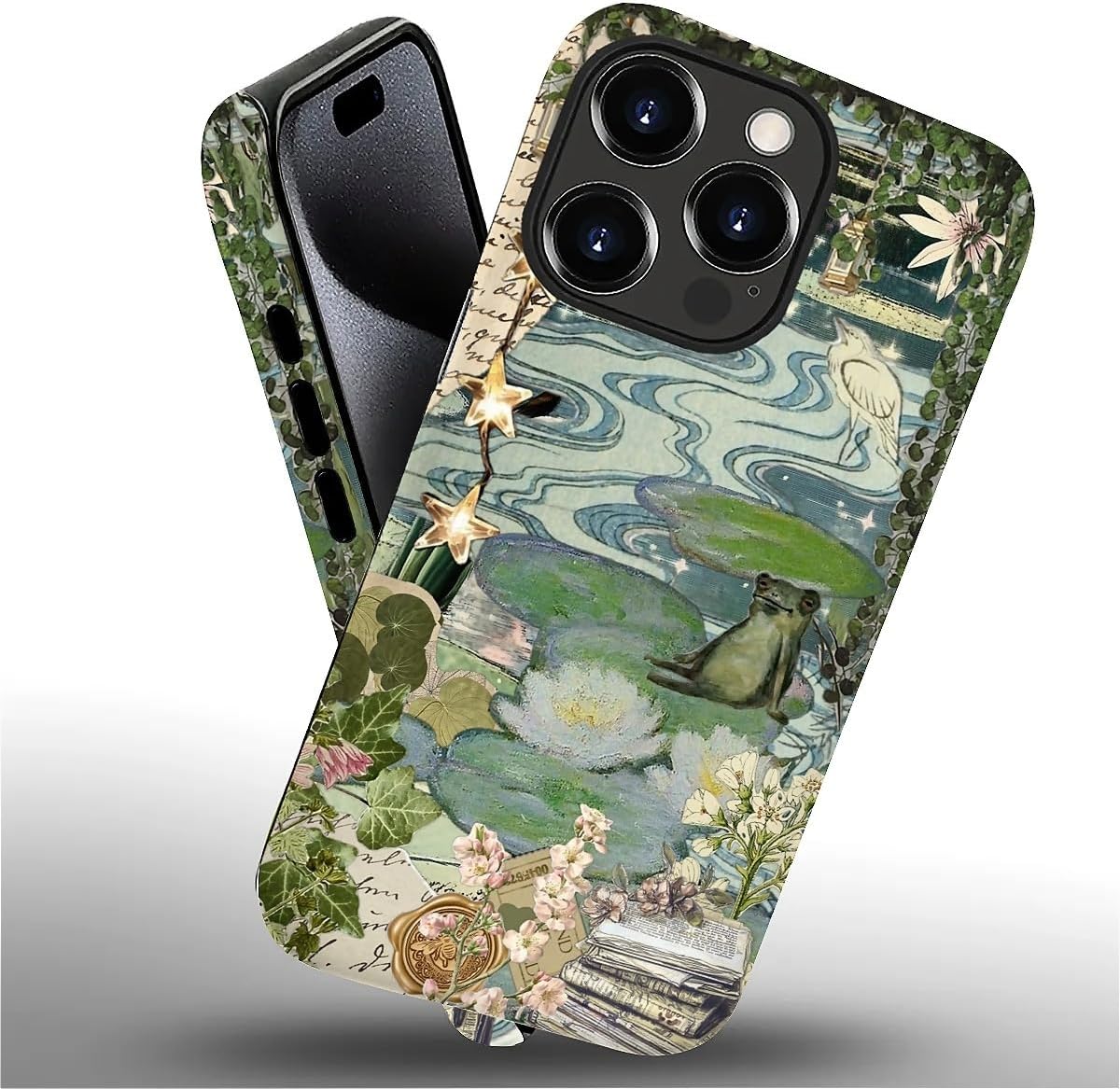 Case for iPhone 16 Pro Max,Aesthetic Frog Pond Splice Exquisitely Pattern Double Protective Phone Cover Cases Soft Silicone for iPhone 16 Pro Max