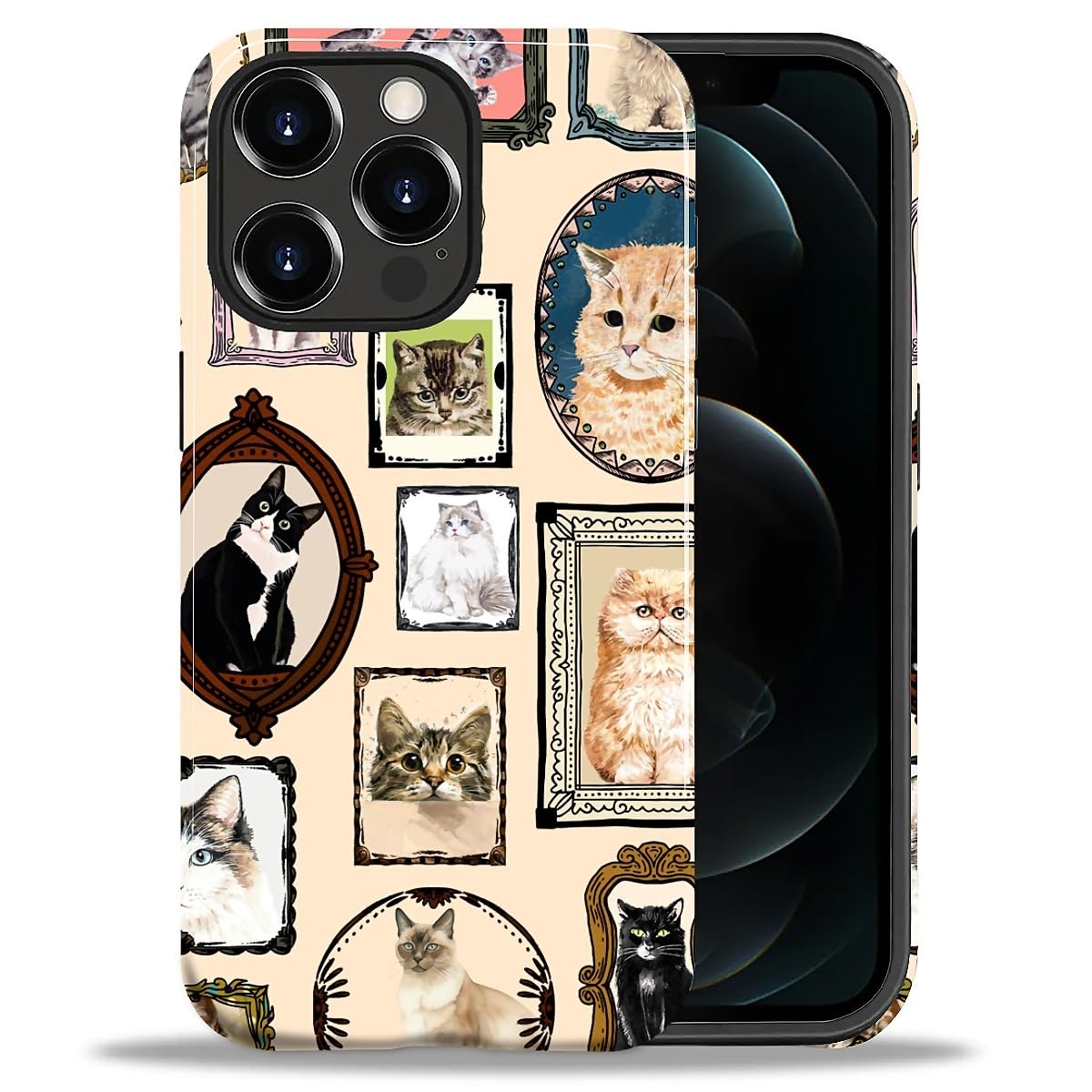 CARLOCA Case for iPhone 16 Pro,Vintage Cat Animal Pet Lover Collage Design Hybrid Dual Protection Soft TPU + Hard PC, Shockproof & Anti-Scratch Cover Men Women Stylish Protective Phone Case