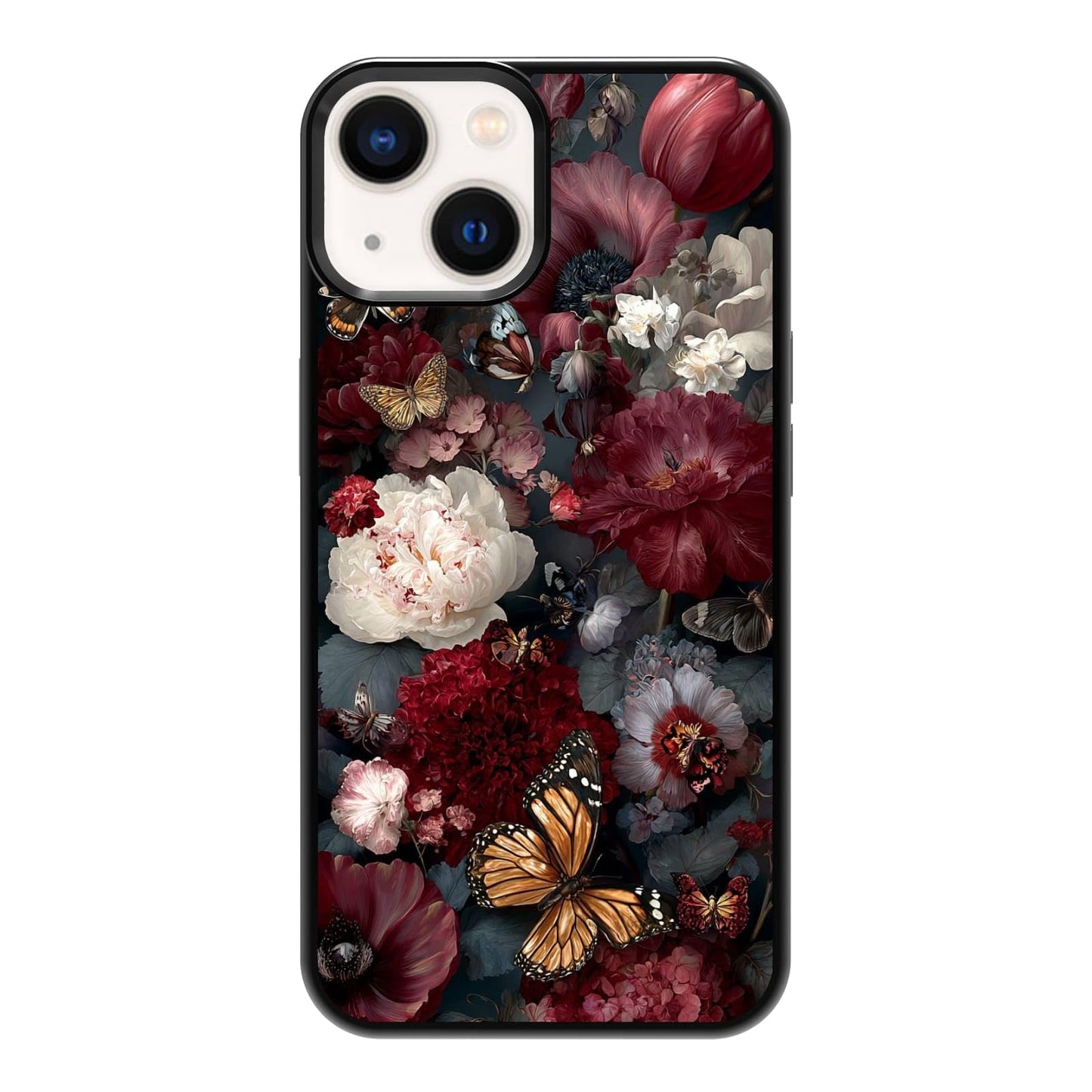 Dark Botanical Wildflower Forest Green Leaf White Blossom Nature Art Phone Case, Shockproof Protective Cover for iPhone 11 12 13 14 15 16 17 Pro Max Plus Mini XR 7 8 SE