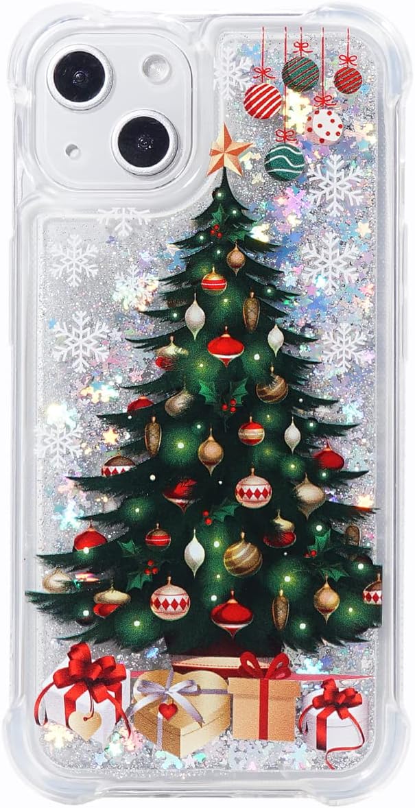 Glitter Christmas Case Compatible with iPhone 14 Glitter Case Christmas Tree Clear Soft TPU Rubber Bumper Girly Women Cute Liquid Holiday Case for iPhone 14 (Christmas Tree)
