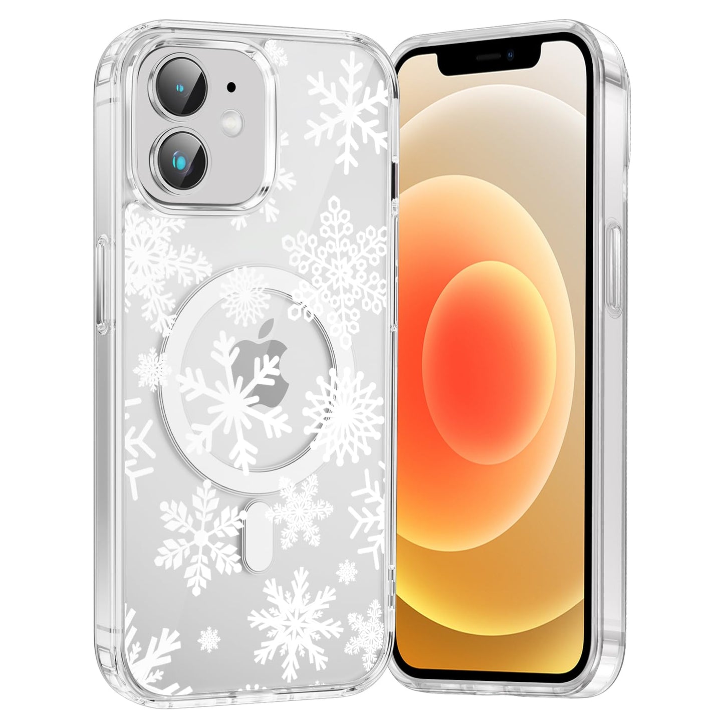 Merry Christmas Snowflake Phone Case for iPhone 13 / iPhone 14 Xmas Clear Magnetic Case 6.1", Compatible with Magsafe, Cute Winter Pattern Design Cover Shockproof Soft TPU Funda for Girl Women