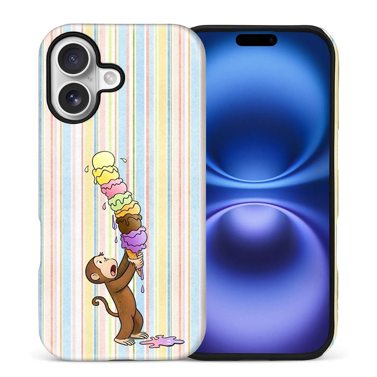 for iPhone 15 Pro Case,Hybrid 2-Layer Hard Shell + Silicone Protective Case -Resistant Shockproof- A Naughty Cat with Blue Stripes Eating Fish