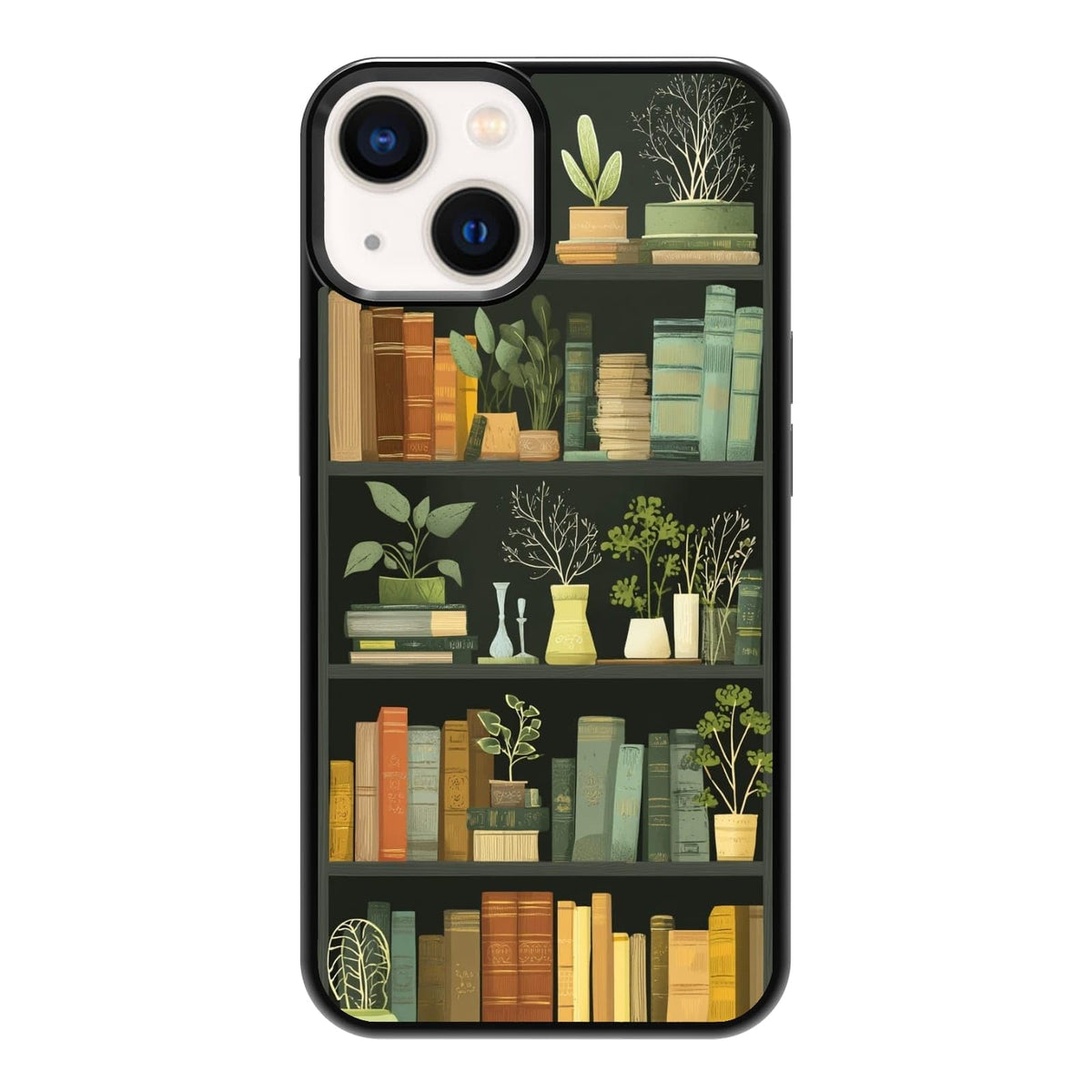 Aesthetic Bookshelf Urban Jungle Potted Plants Botanical Phone Case, Shockproof Protective Cover for iPhone 11 12 13 14 15 16 17 Pro Max Plus Mini XR 7 8 SE